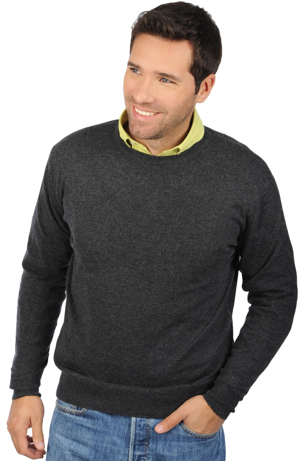 Nestor men's cashmere jumper - anthracite marl - Mahogany
