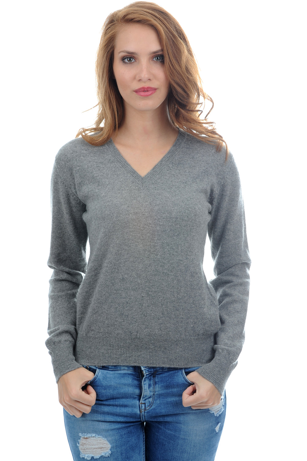 Faustine women's cashmere jumper - marl grey - Mahogany