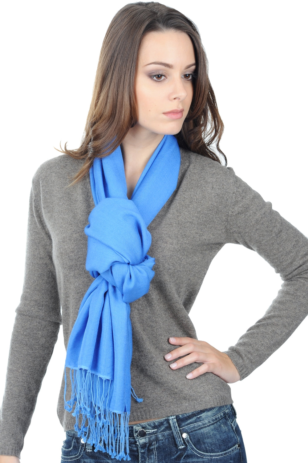 Platine in mixed cashmere and silk - cornflower - Mahogany