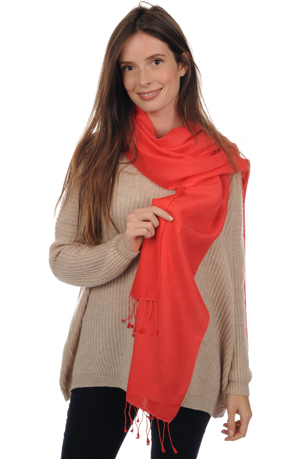 Platine in mixed cashmere and silk - luminous coral - Mahogany