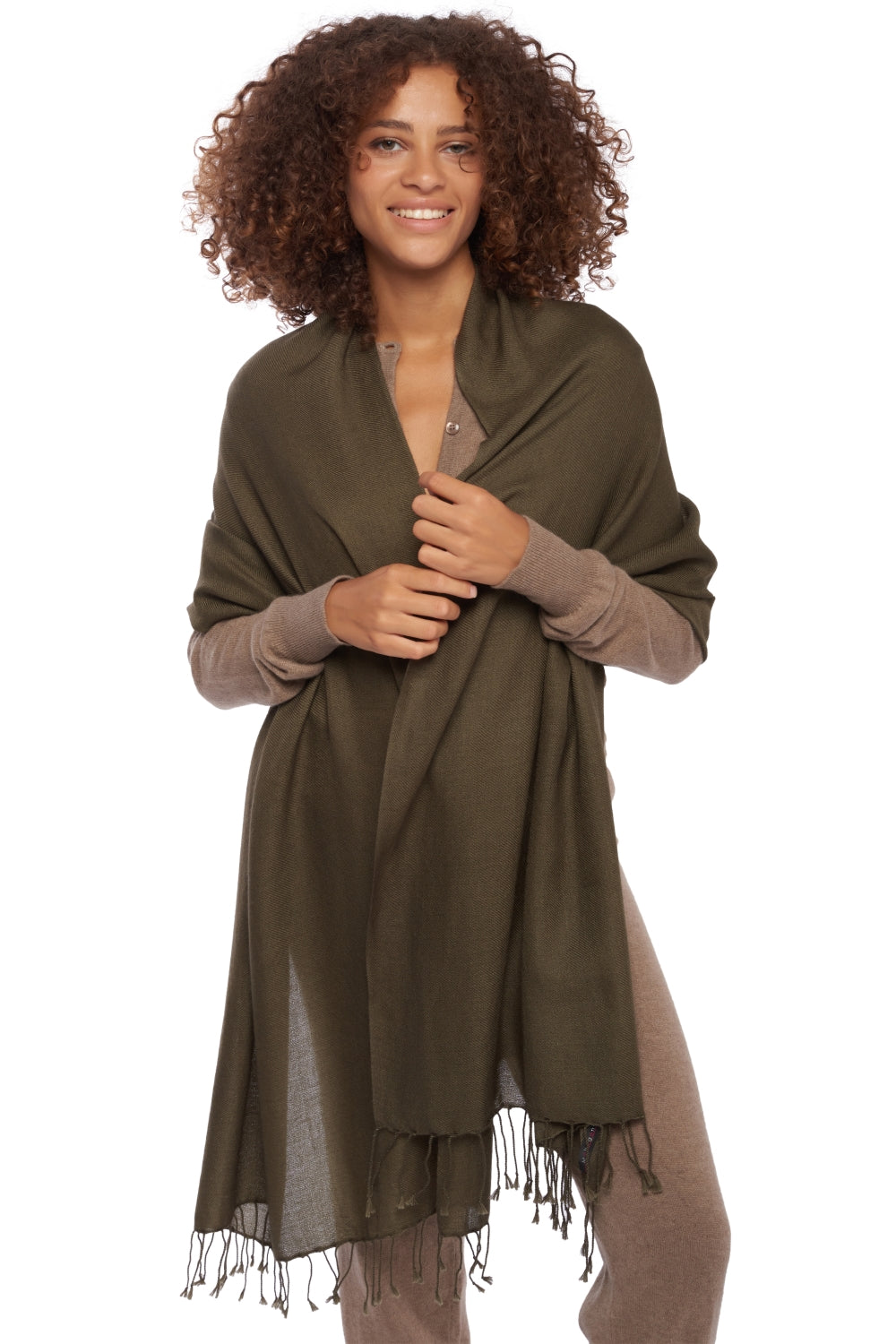 Diamond in mixed cashmere - khaki - Mahogany