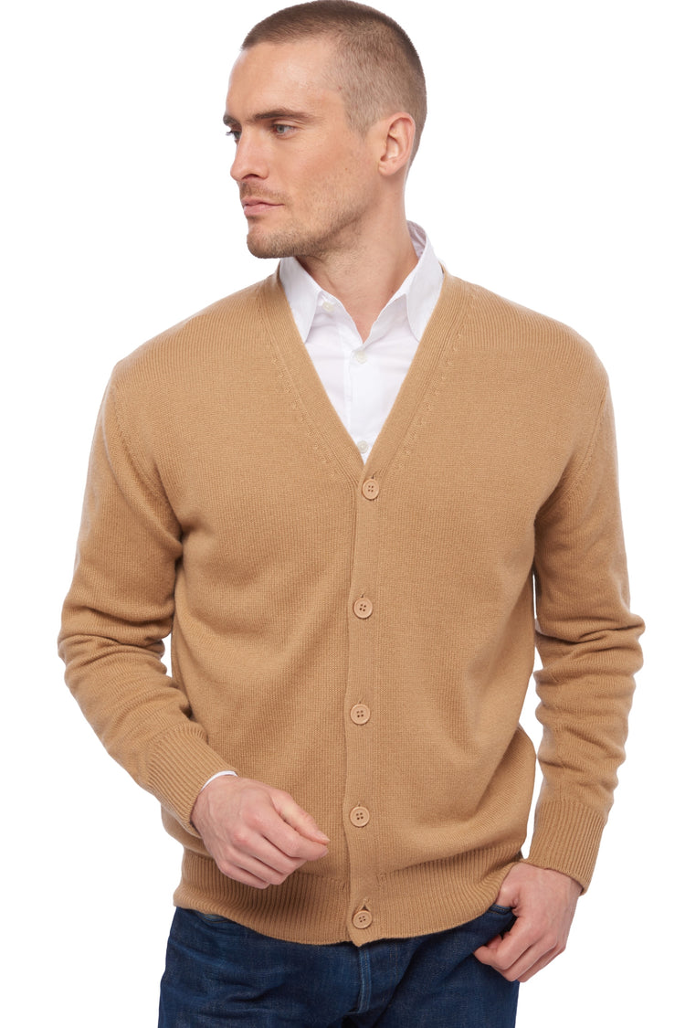 Cashmere cardigan, 100% Cashmere, men, V-neck, button fastening, straight cut, long sleeves, standard / 2 and 4 ply, standard knit, Mahogany