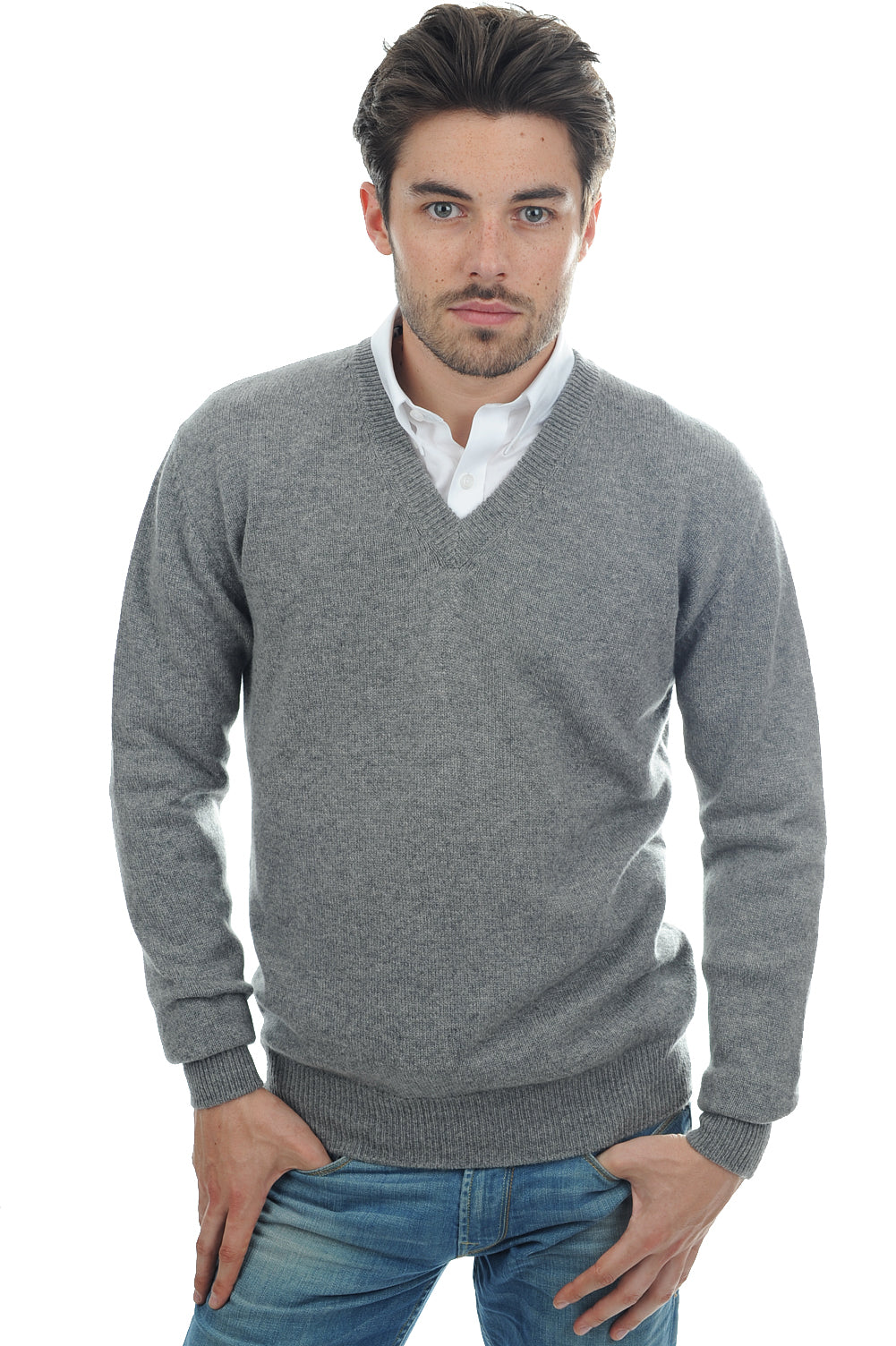 Hippolyte 4F men's cashmere jumper - marl grey - Mahogany
