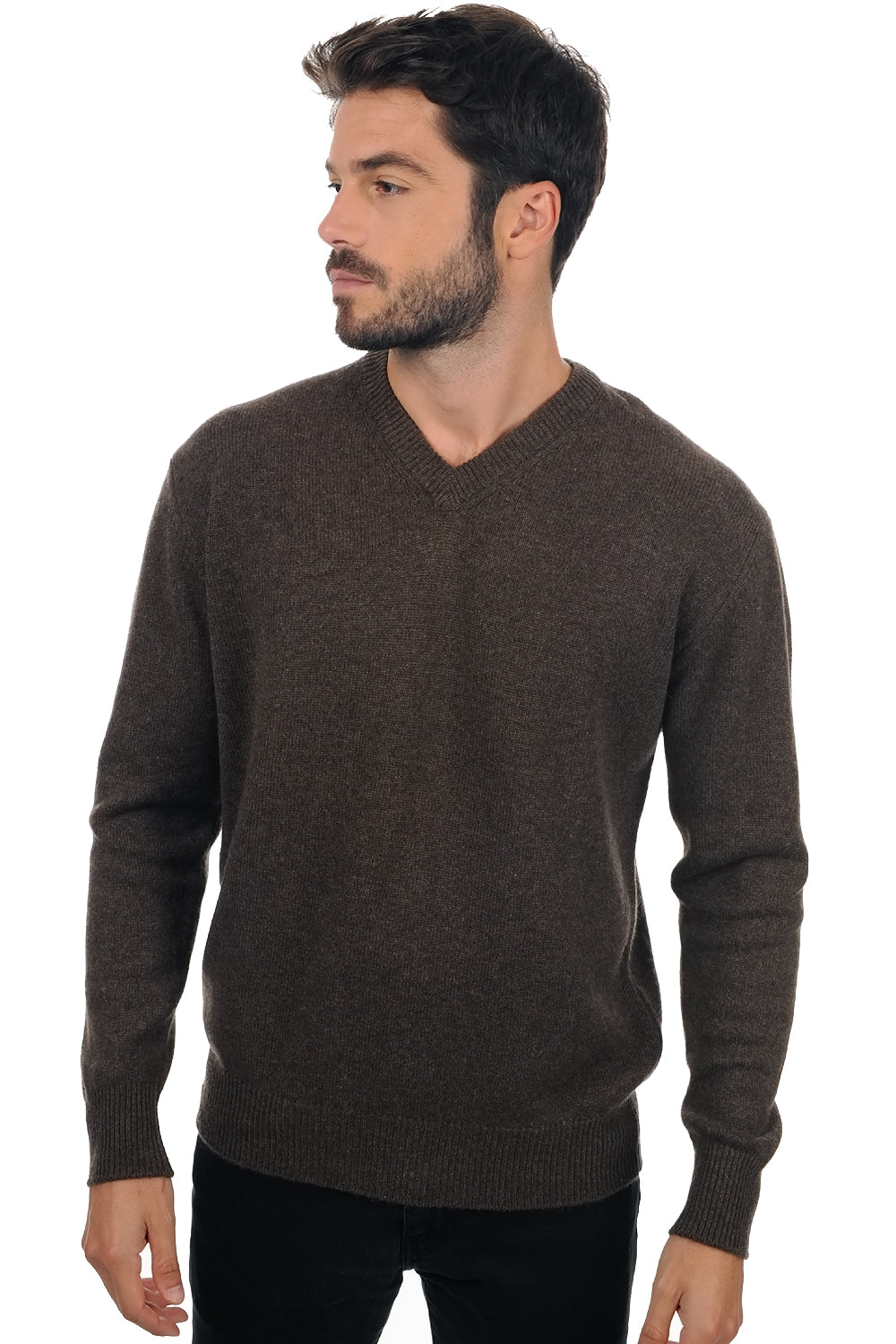 Hippolyte 4F men's cashmere jumper - marl brown - Mahogany