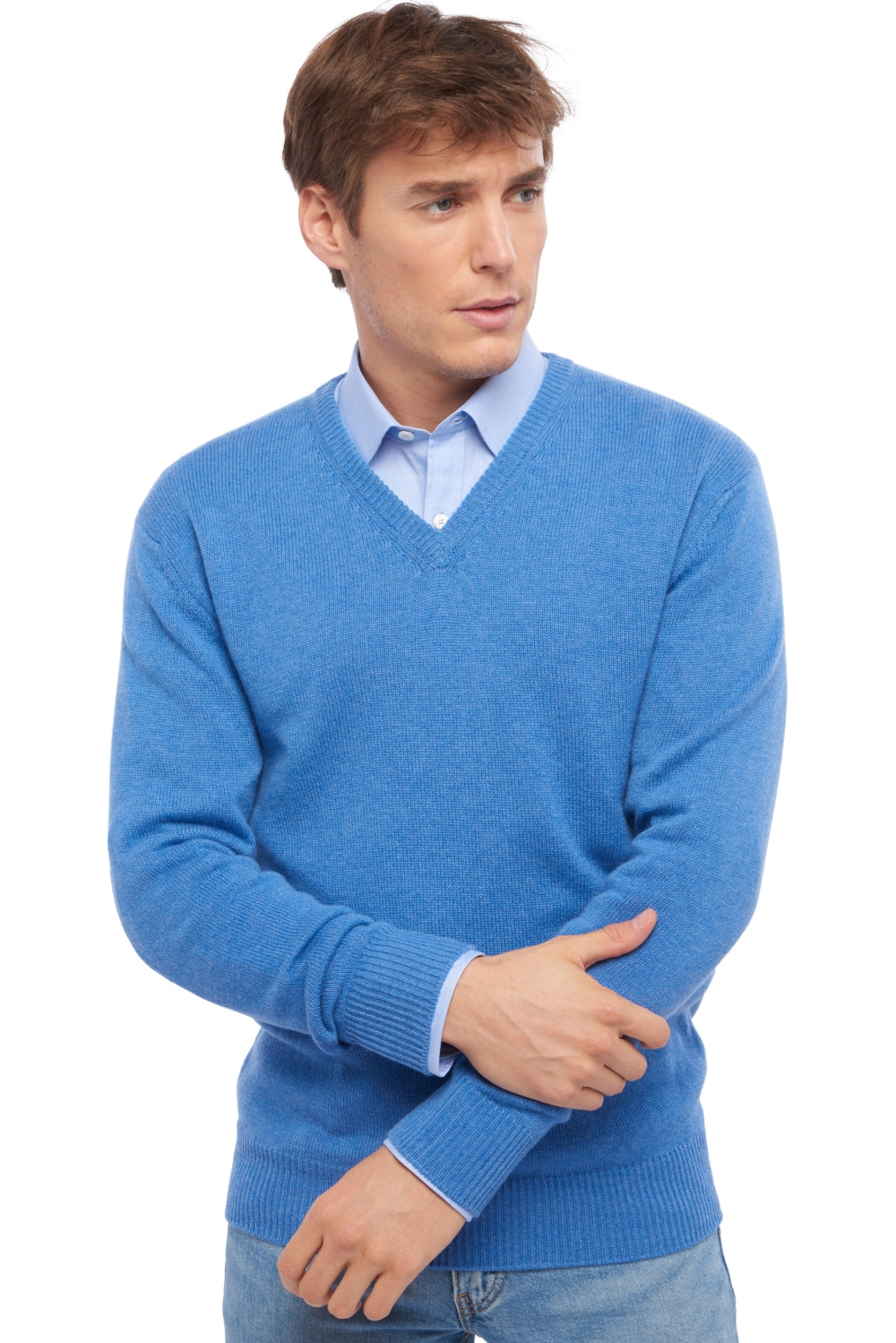 Hippolyte 4F men's cashmere jumper - heather blue - Mahogany
