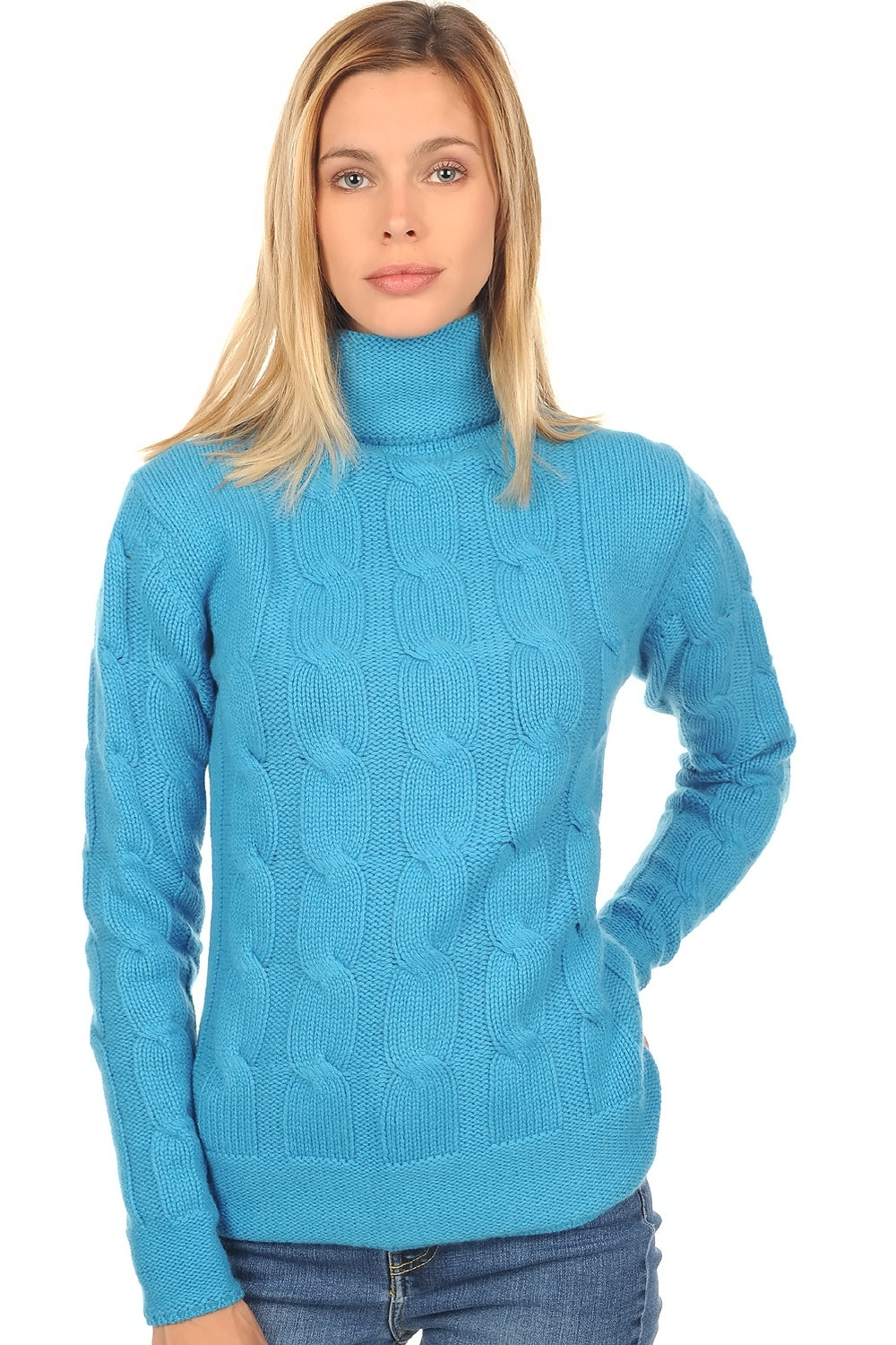 Blanche in women's cashmere - bright south sea - Mahogany