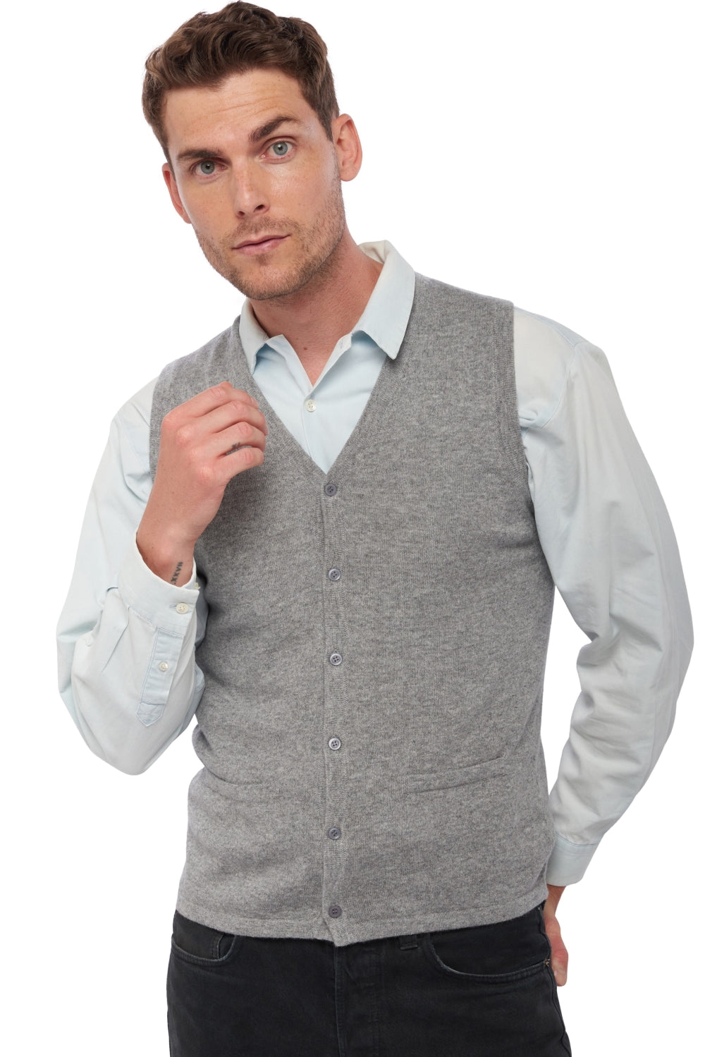 Basile cashmere jumper for men - marl grey - Mahogany