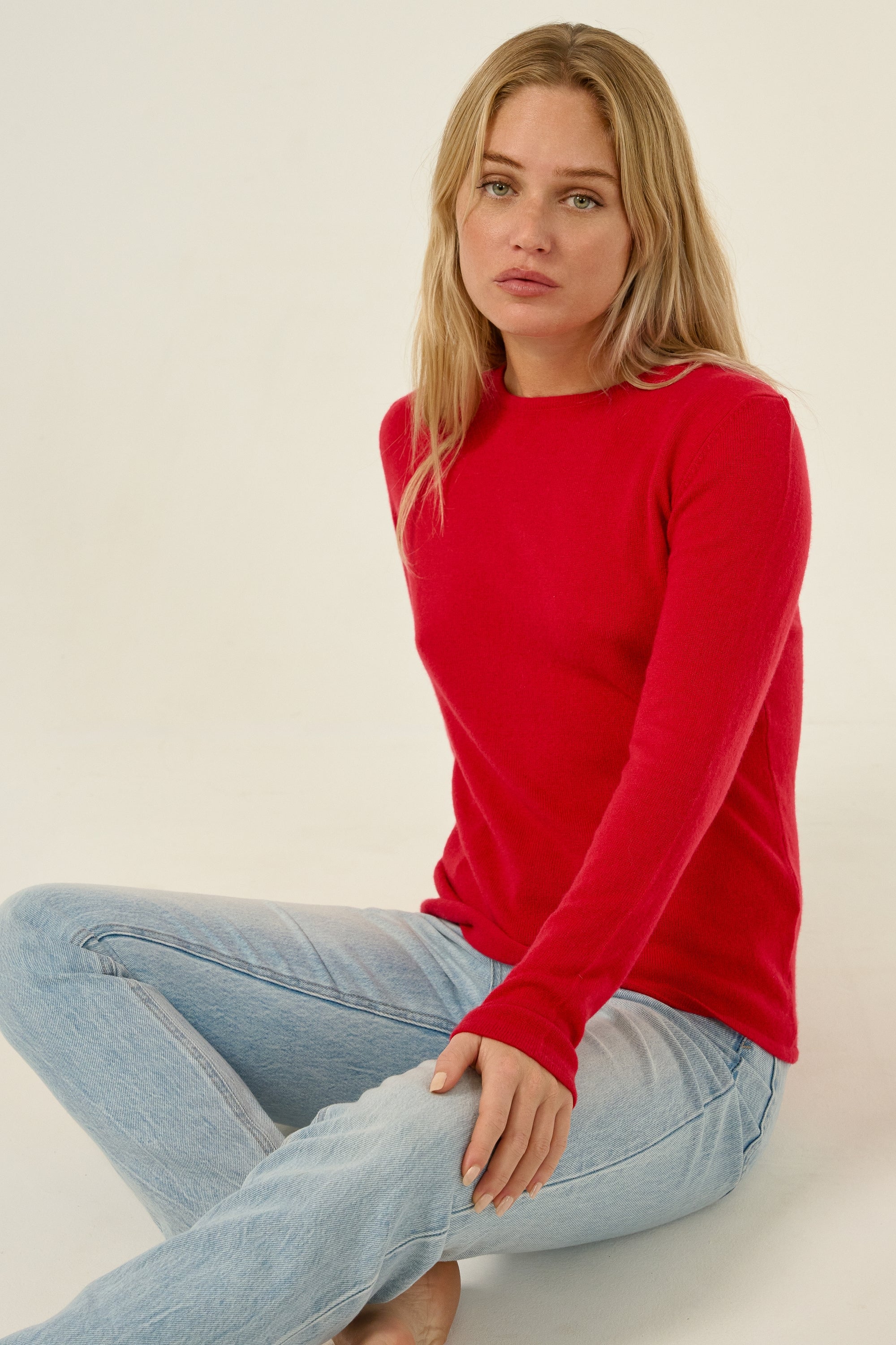 Line women's cashmere jumper - velvet red - Mahogany
