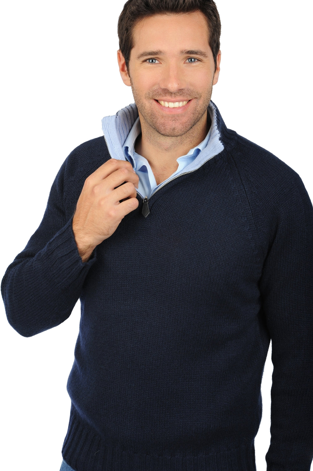 Olivier men's cashmere jumper - dark navy / sky blue - Mahogany