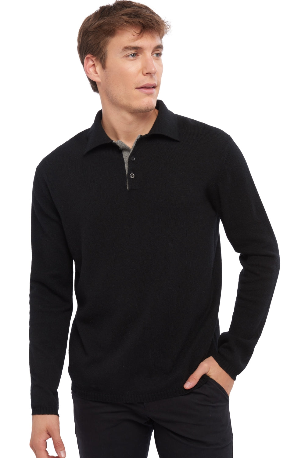 Scott men's cashmere jumper - black / marl grey - Mahogany