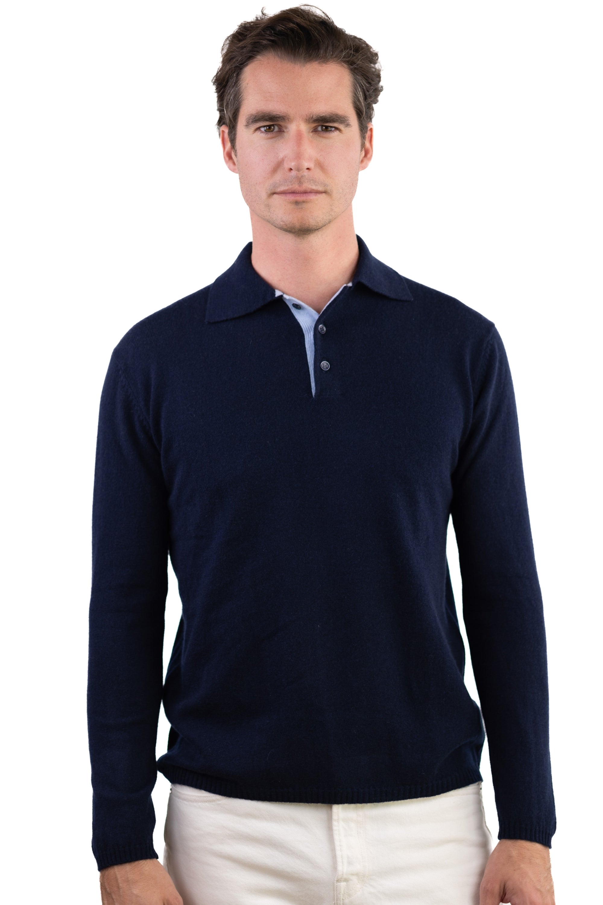 Scott men's cashmere jumper - dark navy / sky blue - Mahogany