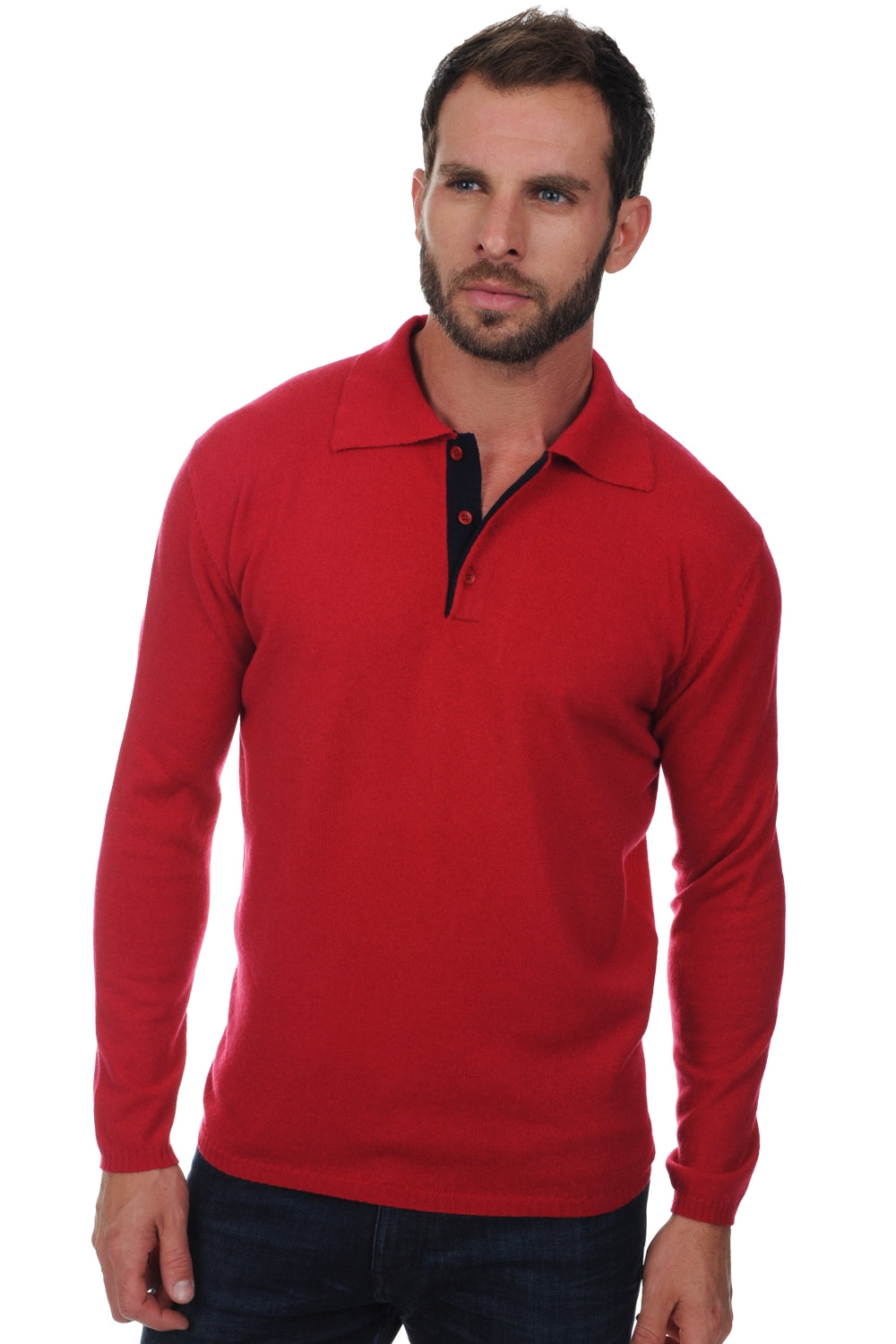 Scott men's cashmere jumper - velvet red / dark navy - Mahogany
