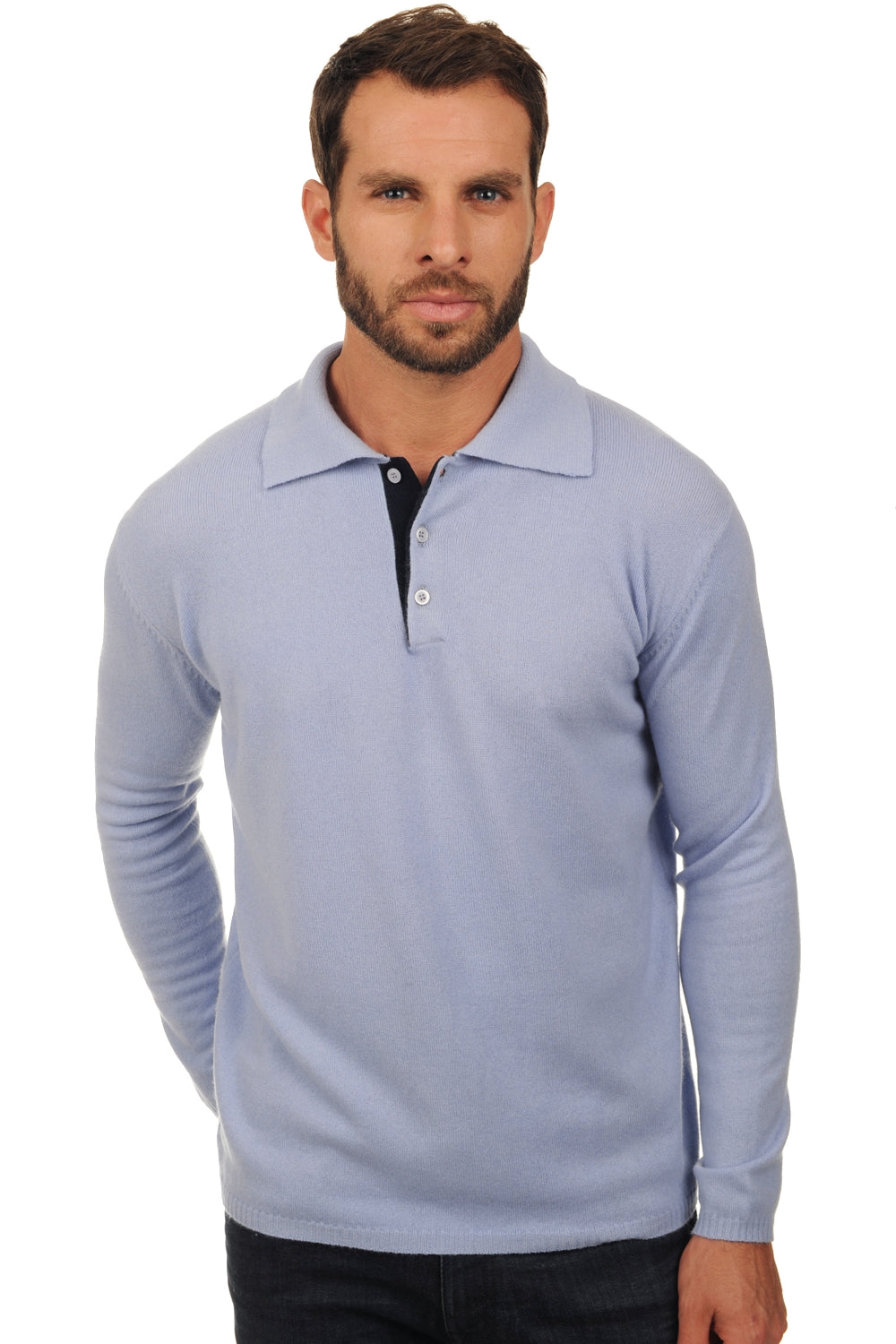 Scott men's cashmere jumper - sky blue / dark navy - Mahogany