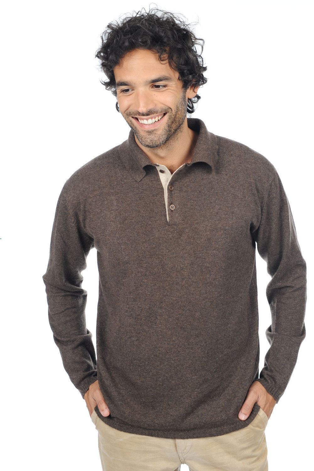 Scott men's cashmere jumper - marl brown / timeless beige - Mahogany