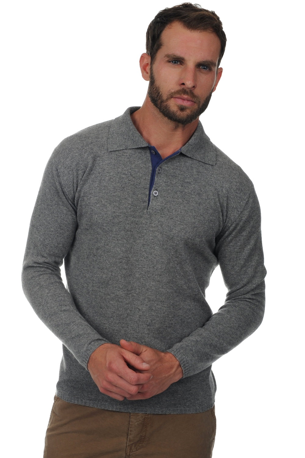Scott men's cashmere jumper - marl grey / steel blue - Mahogany