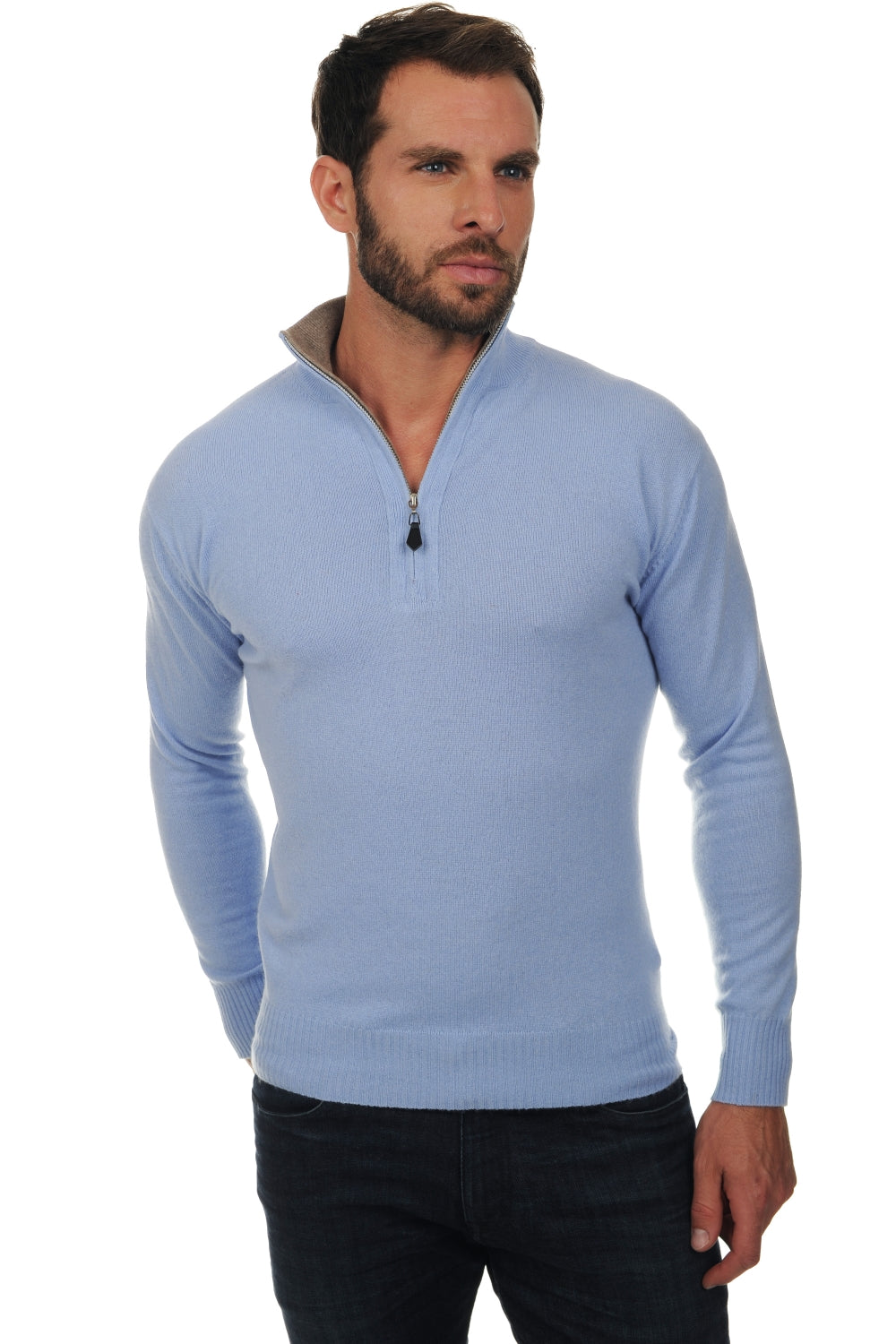 Henri men's cashmere - sky blue-natural brown - Mahogany