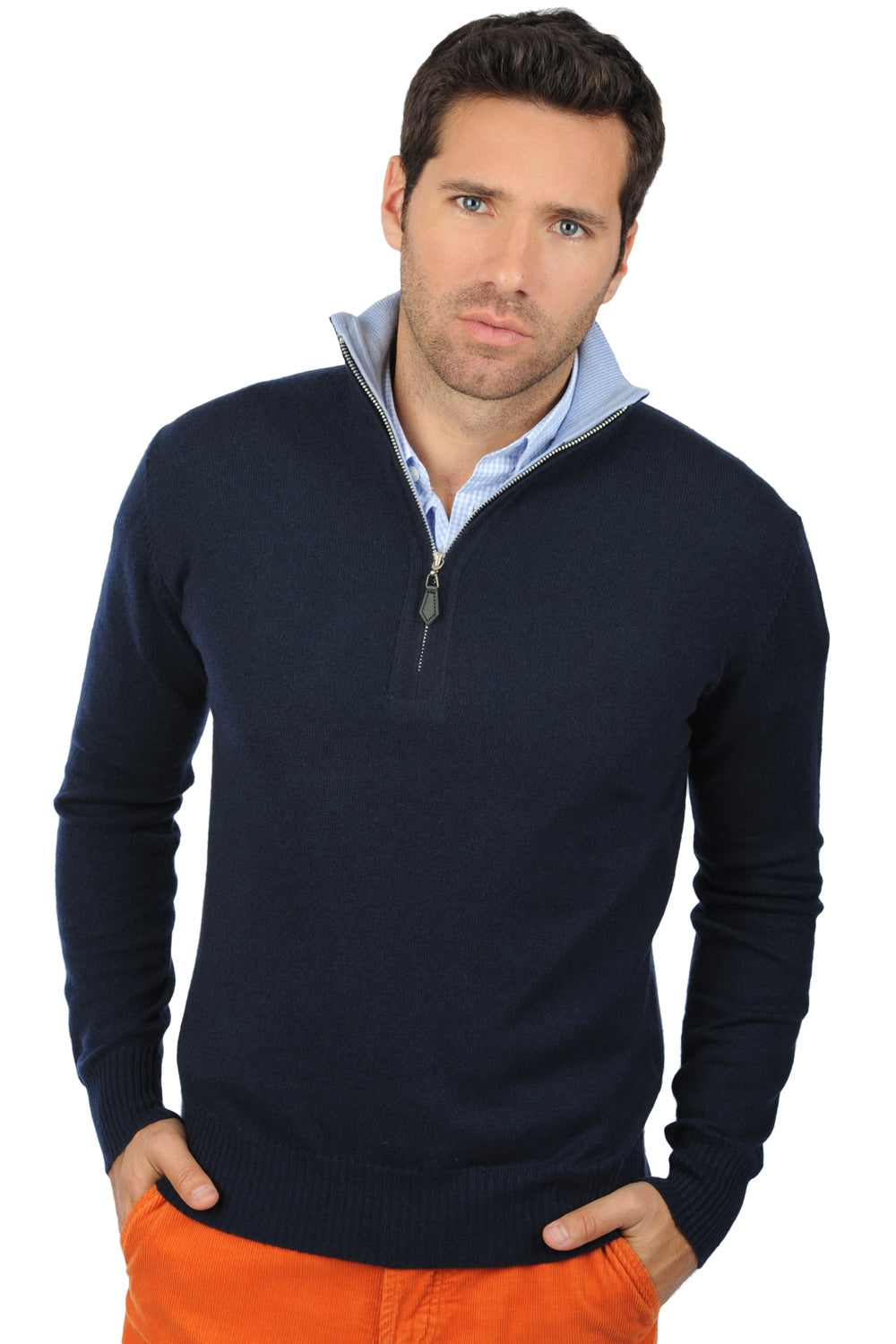 Henri men's cashmere - dark navy-sky blue - Mahogany