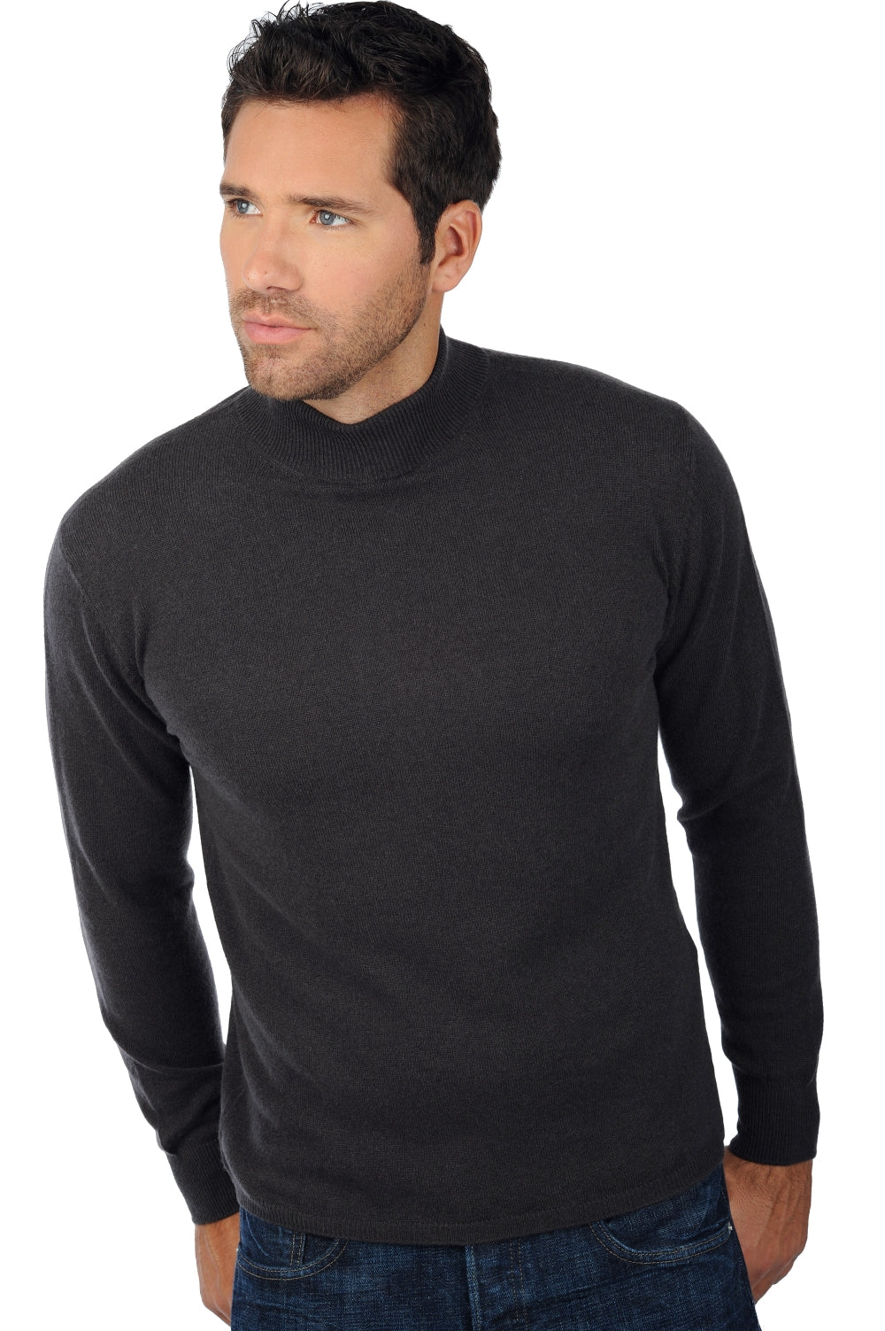 Cashmere jumper, 100% cashmere, men's, roll neck / funnel neck, straight cut, long sleeves, standard / 2 and 4 ply, standard knit, Mahogany