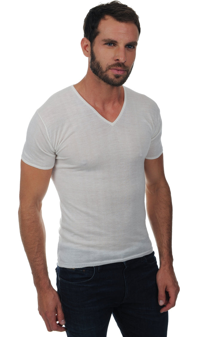 Cashmere down T-shirt, 100% cashmere down, men's, V-neck, short sleeves, fine cut, Mahogany