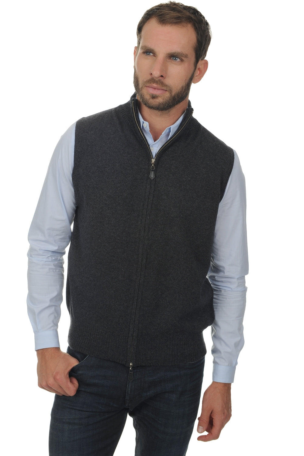 Dali men's cashmere gilet - anthracite marl - Mahogany