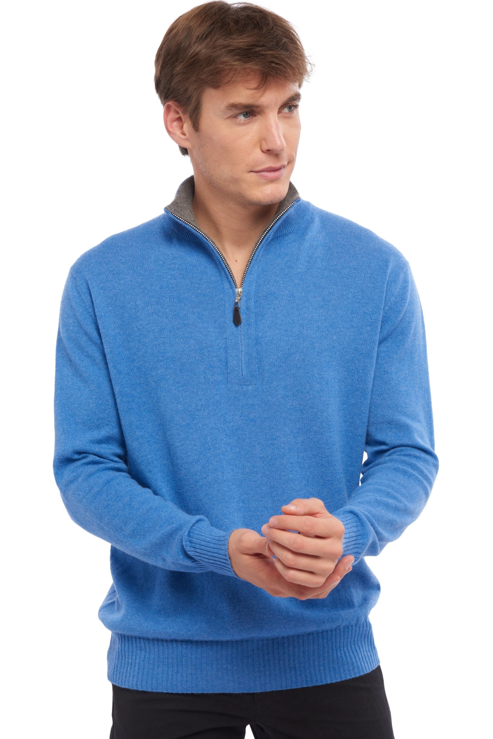 Henri men's cashmere - blue marl-marmotte marl - Mahogany