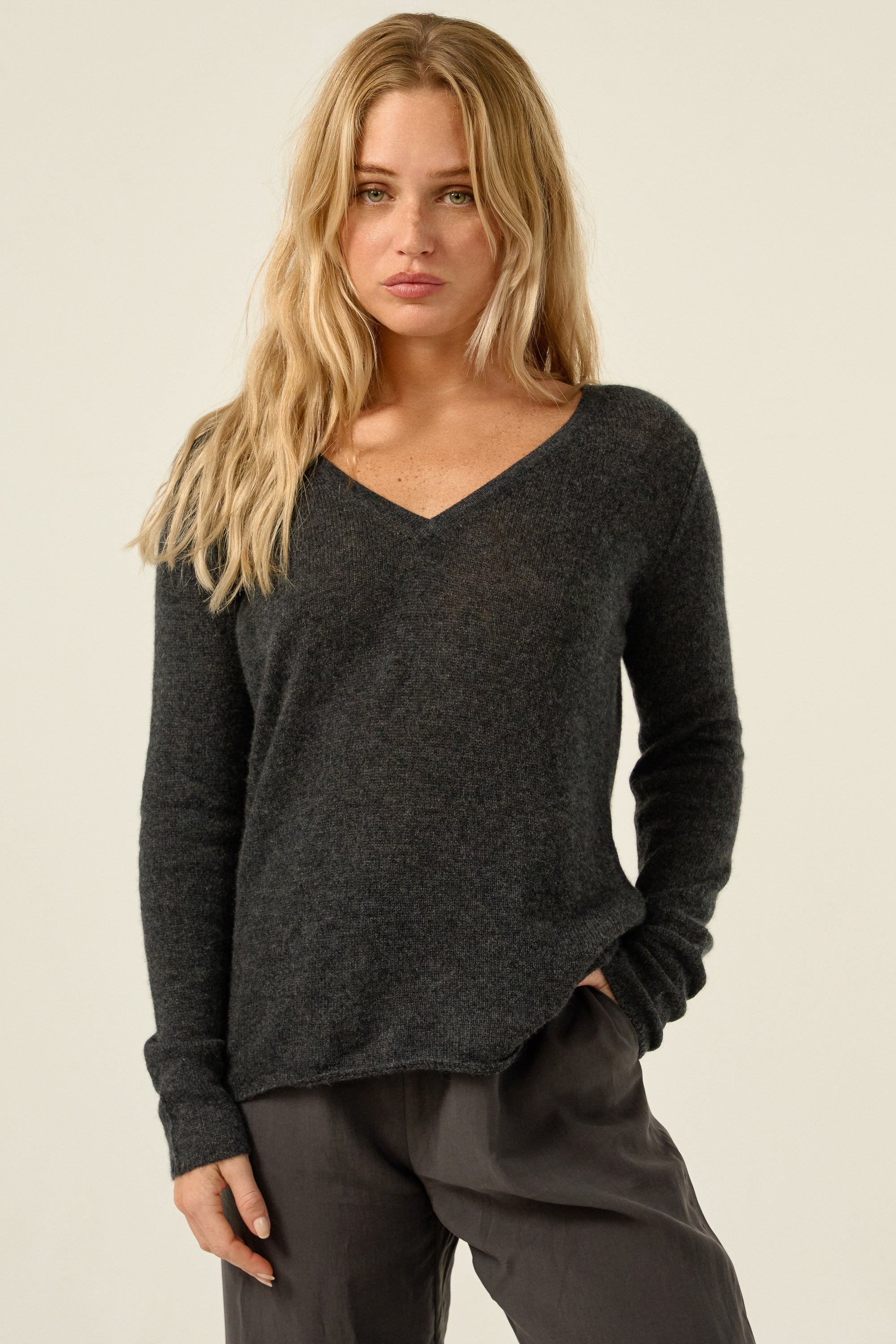 Flavie women's cashmere - heathered anthracite - Mahogany