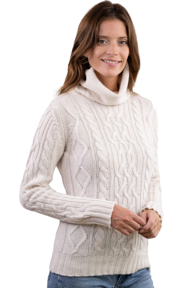 Cashmere jumper, 100% Cashmere, women, roll neck, straight cut, long sleeves, chunky / 6 plies and more, cable knit, Mahogany