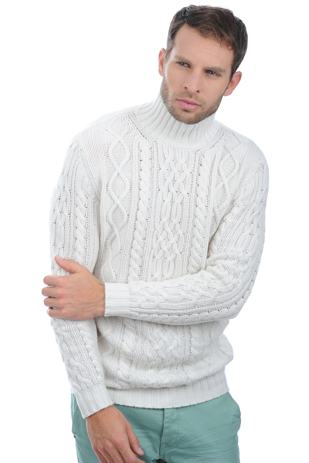 Cashmere jumper, 100% cashmere, men's, roll neck, straight fit, long sleeves, chunky / 6-ply and above, cable knit, Mahogany