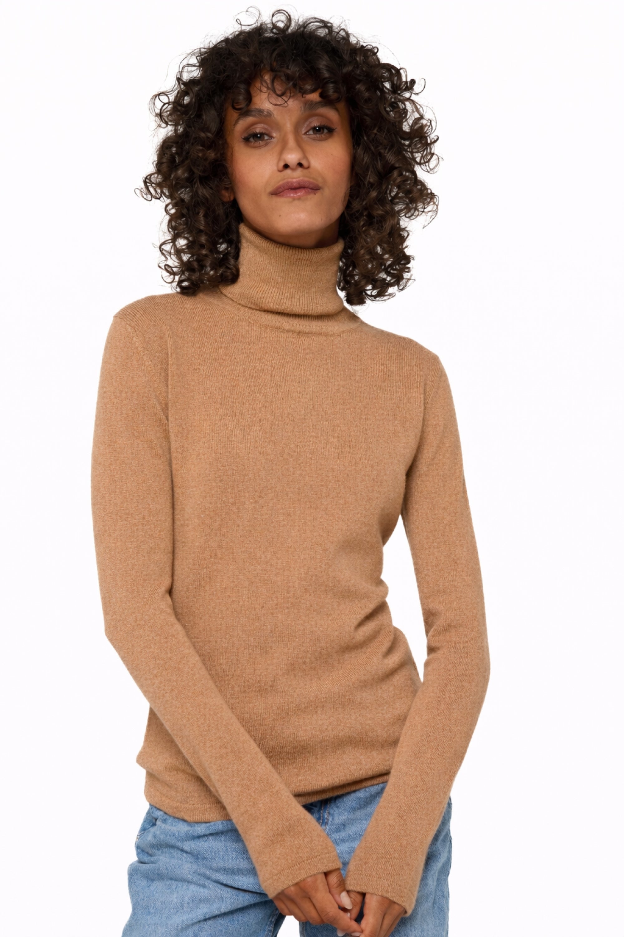 Jade women's cashmere jumper - marl camel - Mahogany