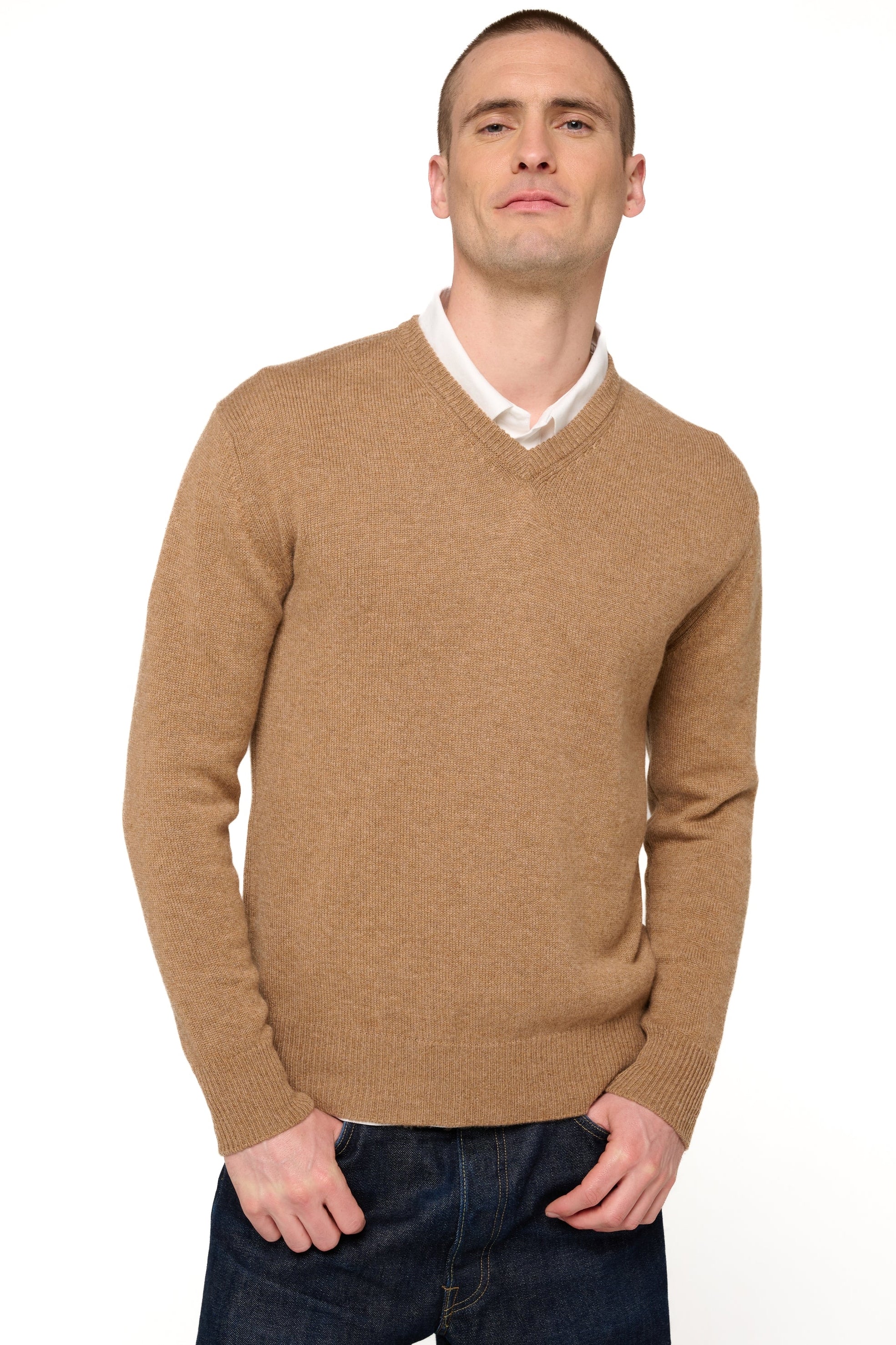 Hippolyte 4F men's cashmere jumper - heather camel - Mahogany