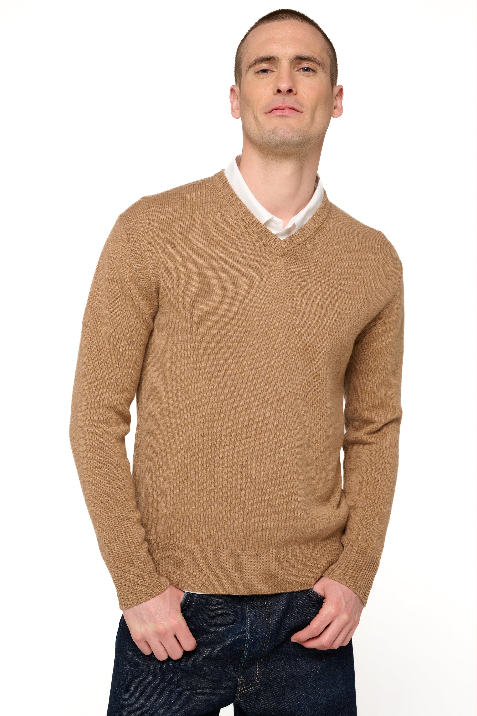 Hippolyte 4F men's cashmere jumper - heather camel - Mahogany