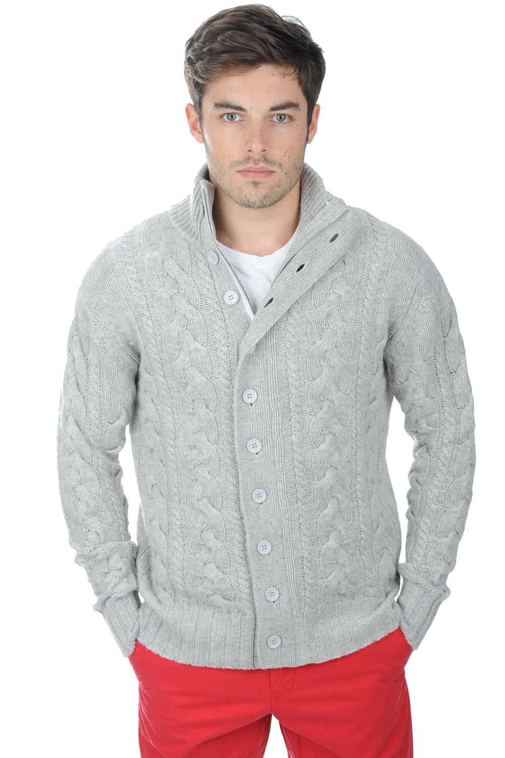 Loris men's cashmere jumper - marl flannel - Mahogany