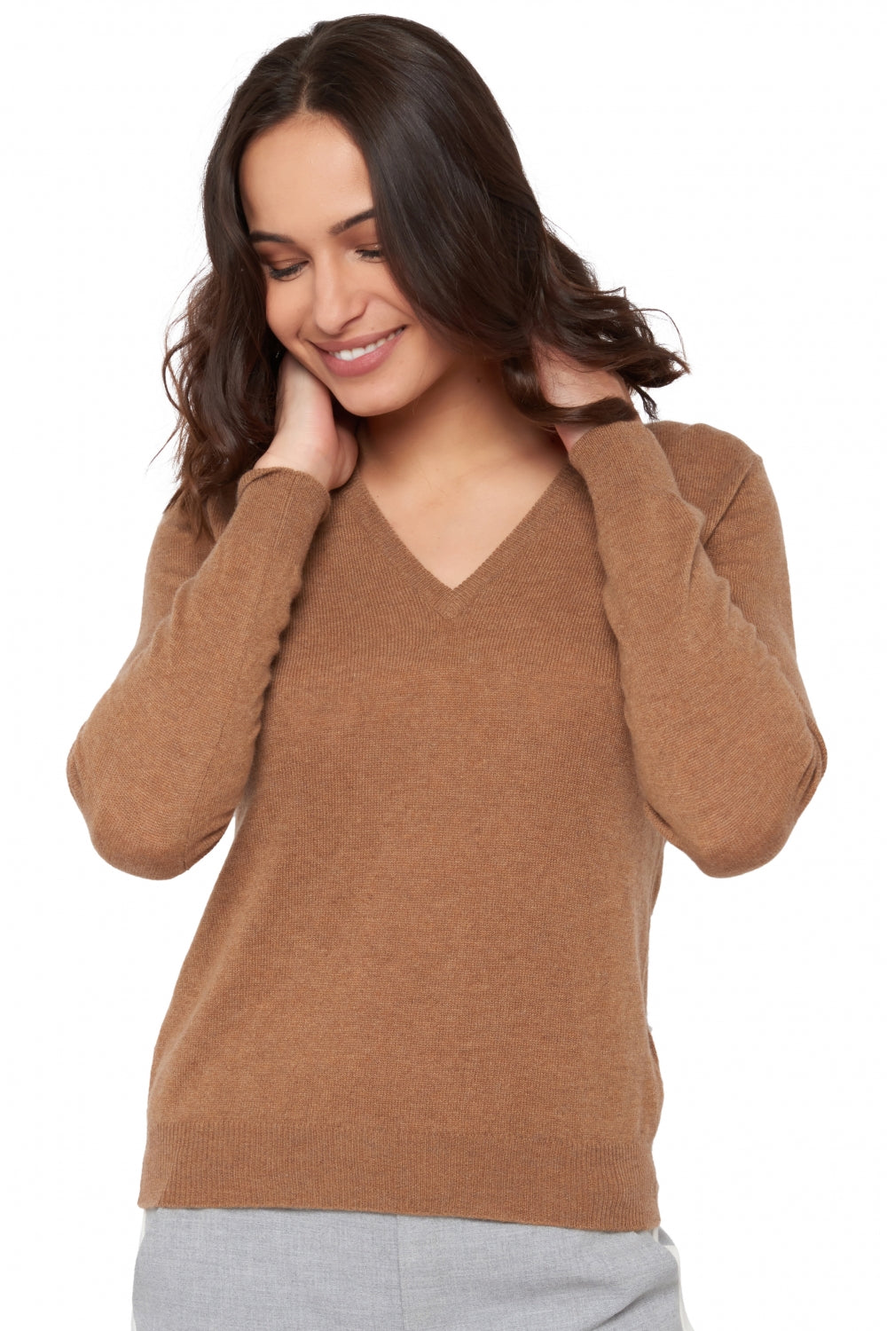 Faustine women's cashmere jumper - marl camel - Mahogany