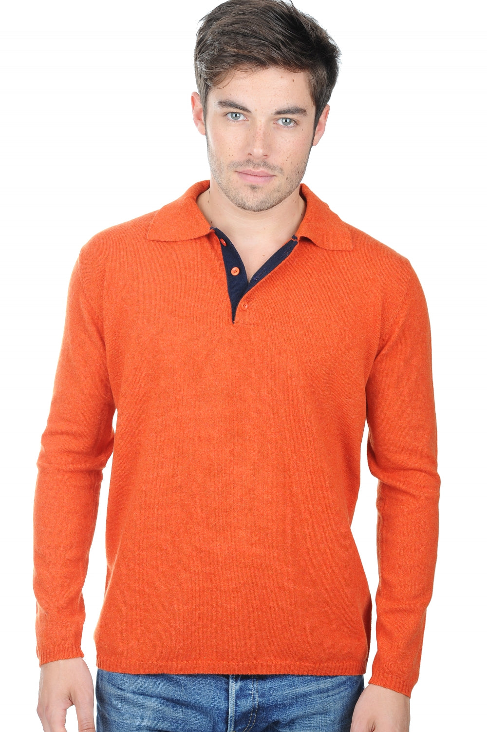 Scott men's cashmere jumper - paprika / dark navy - Mahogany