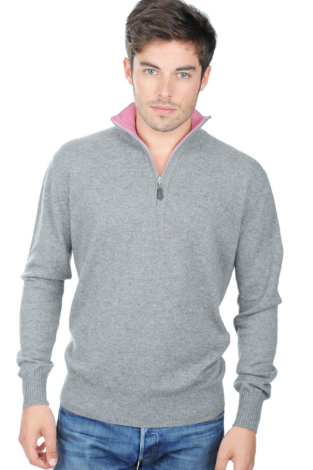 Henri men's cashmere - grey marl-bubble gum - Mahogany