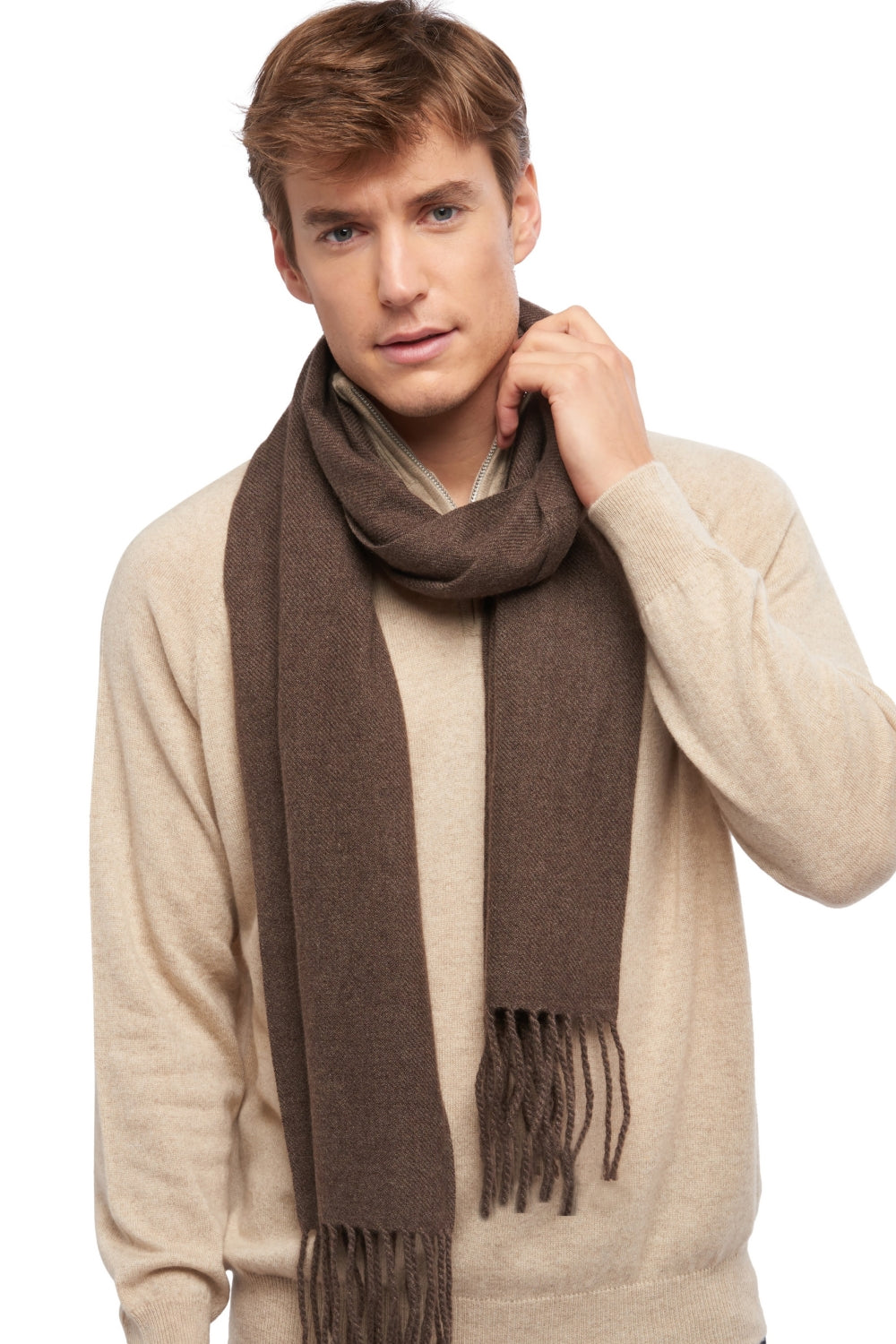 Zak200 men's cashmere jumper - marl brown - Mahogany