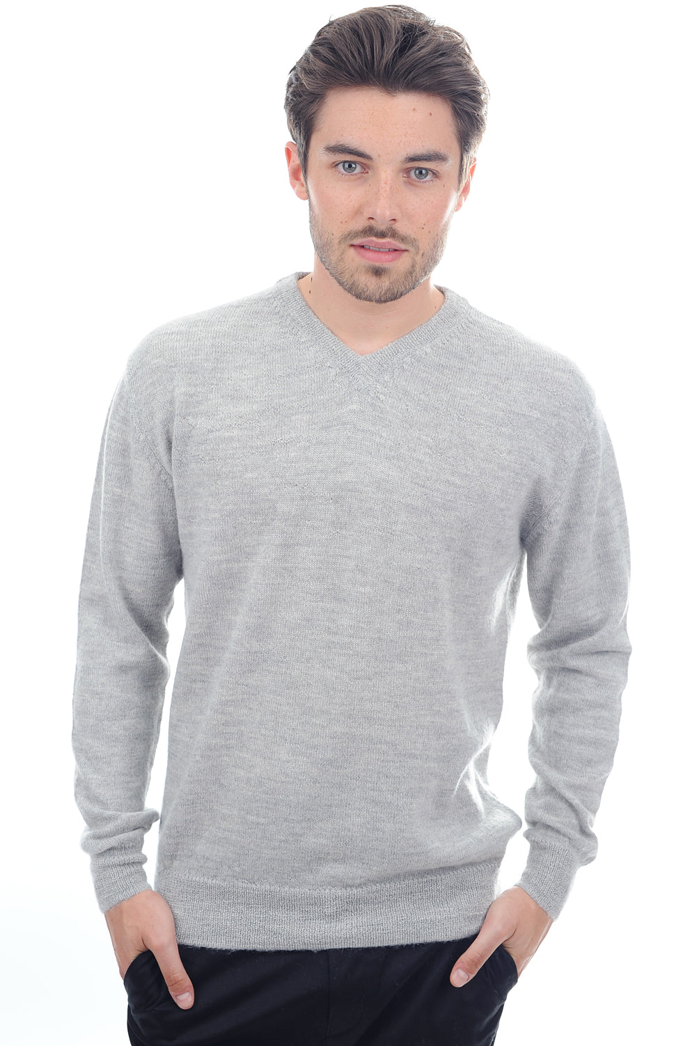 Gaspard-Alpaga in baby alpaca for men - heathered flannel - Mahogany