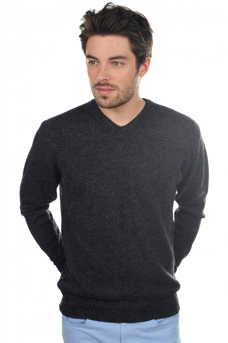 Baby alpaca jumper, 100% Baby Alpaca, men's, V-neck, straight cut, long sleeves, regular / 2 and 4 ply, standard knit, Mahogany