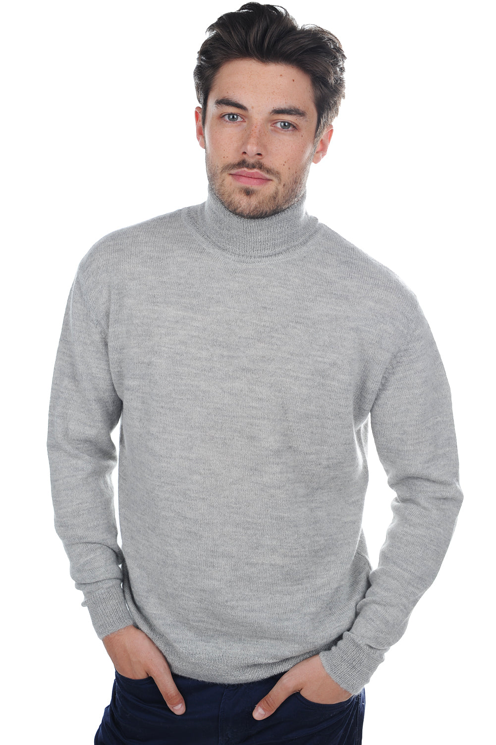 Edgar-Alpaga in baby alpaca for men - heathered flannel - Mahogany