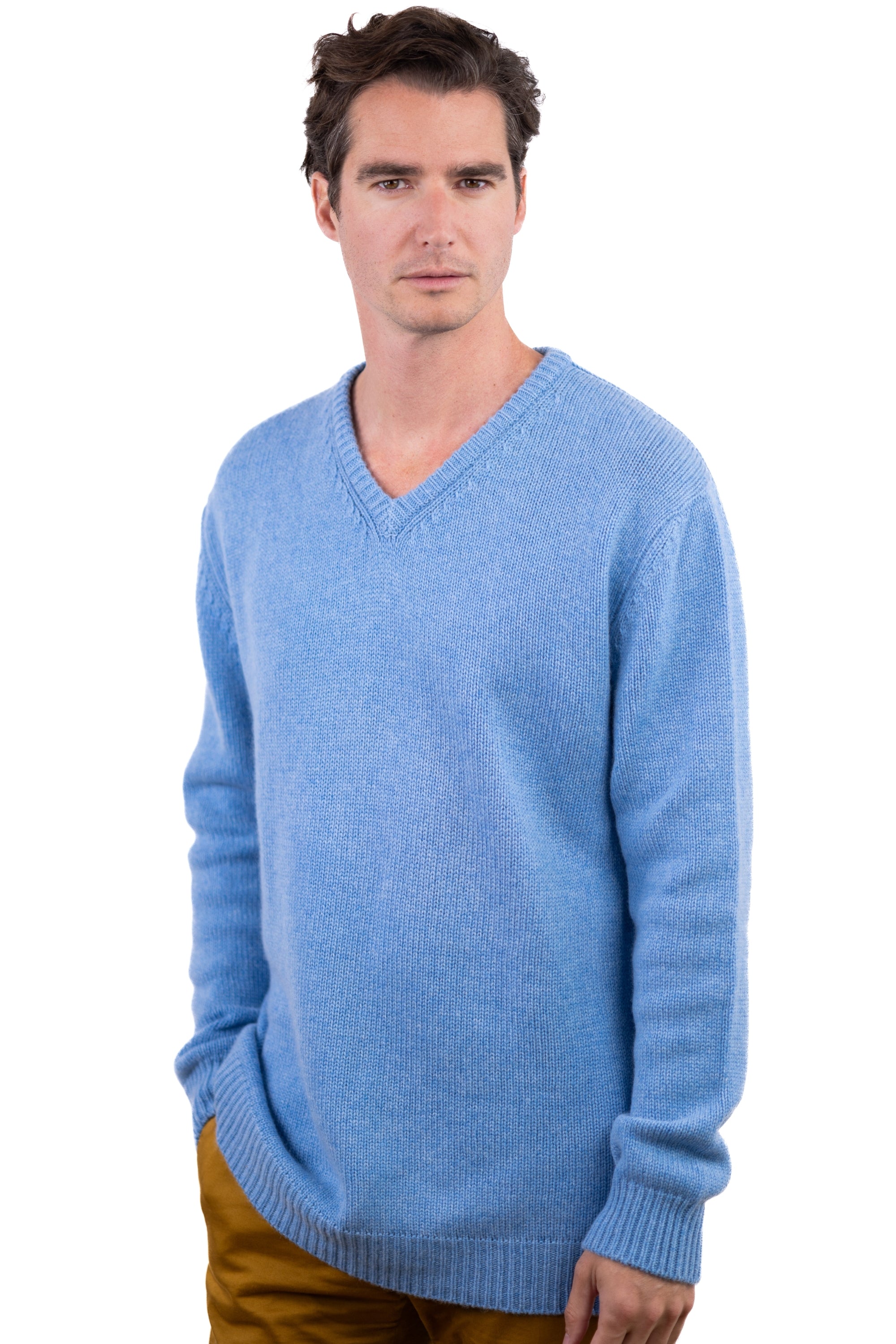 Atman men's cashmere jumper - marl azure blue - Mahogany