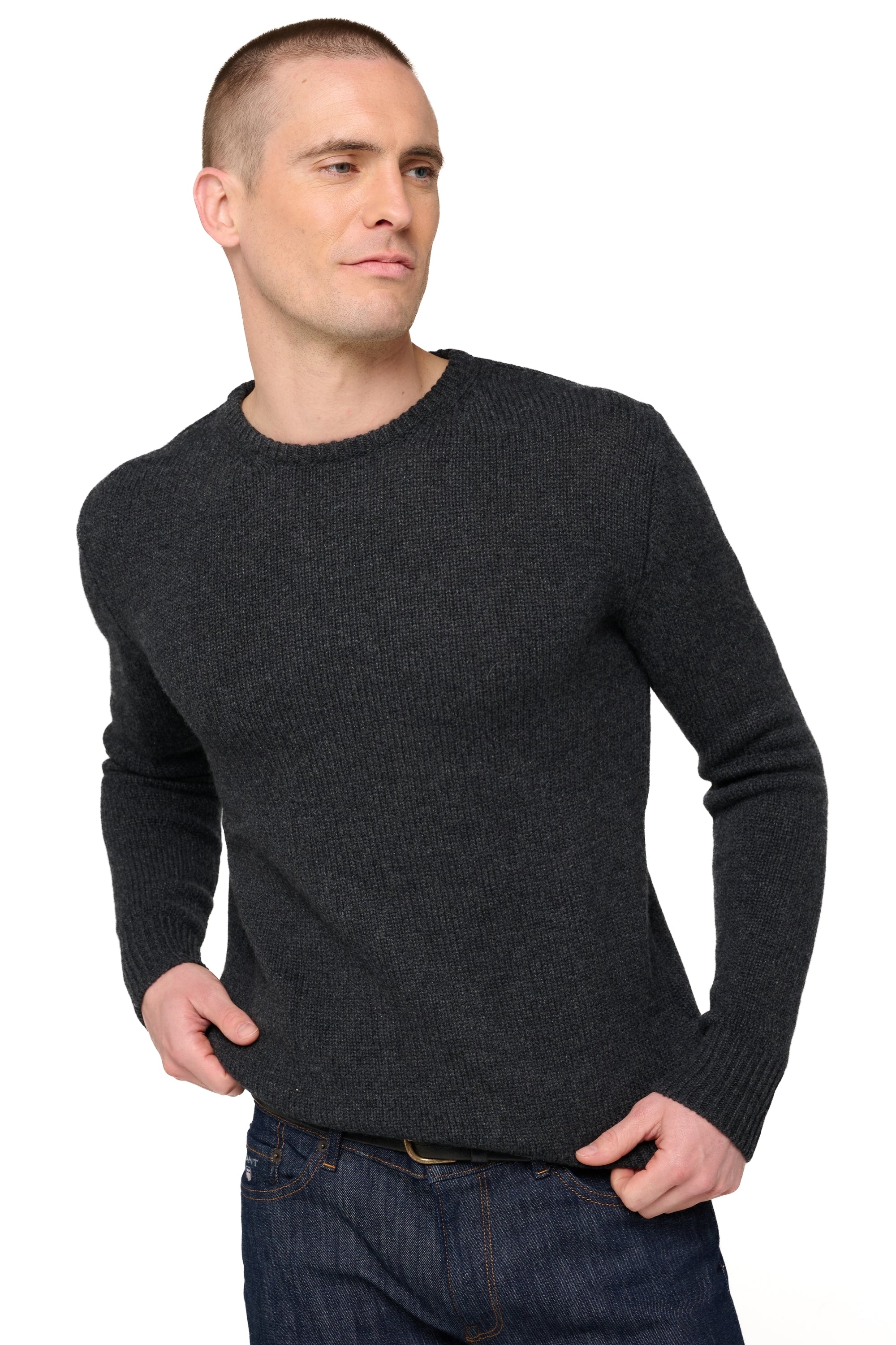 Bilal men's cashmere jumper - View 1 - heathered anthracite - Mahogany