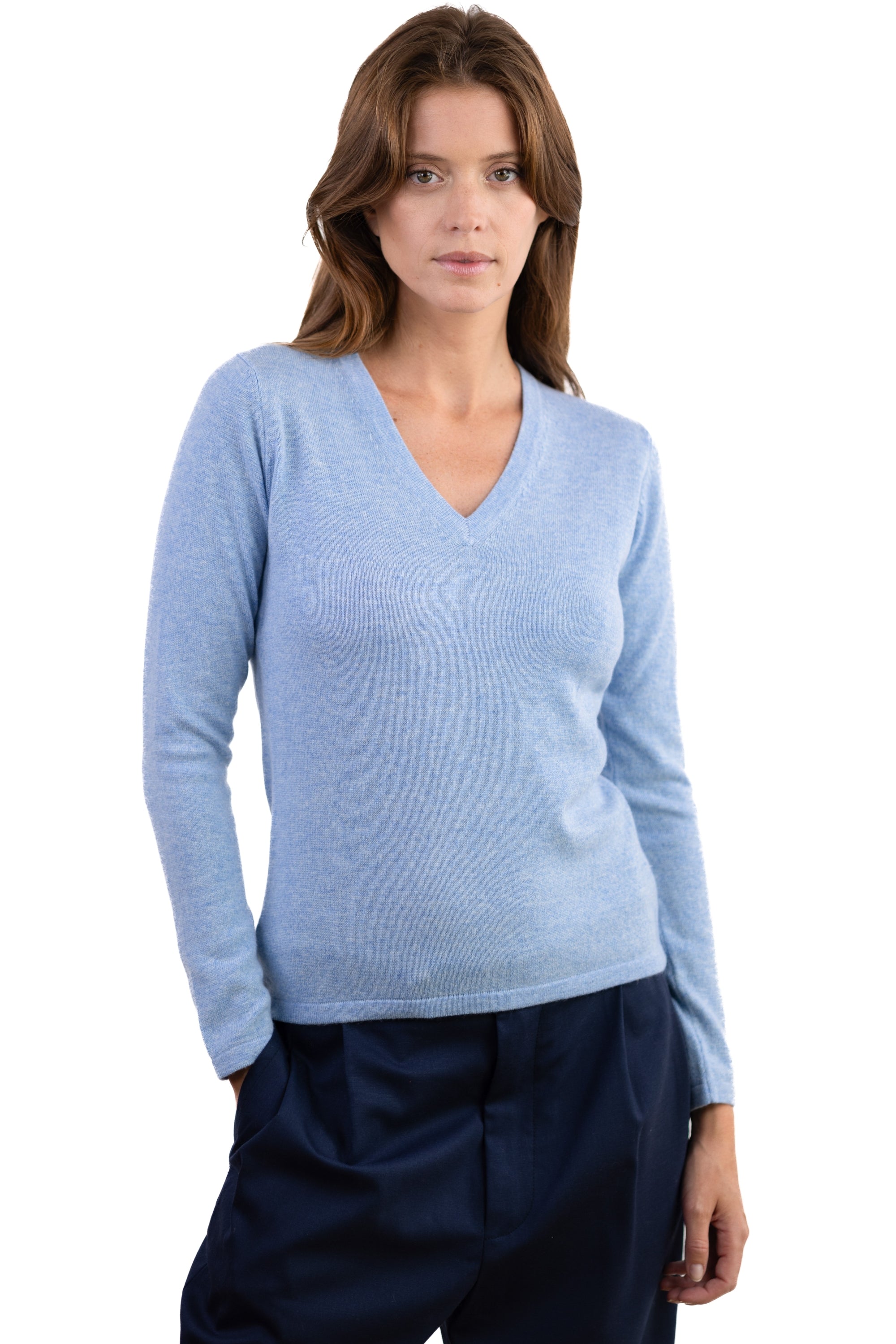 Emma in cashmere for women - marl azure blue - Mahogany