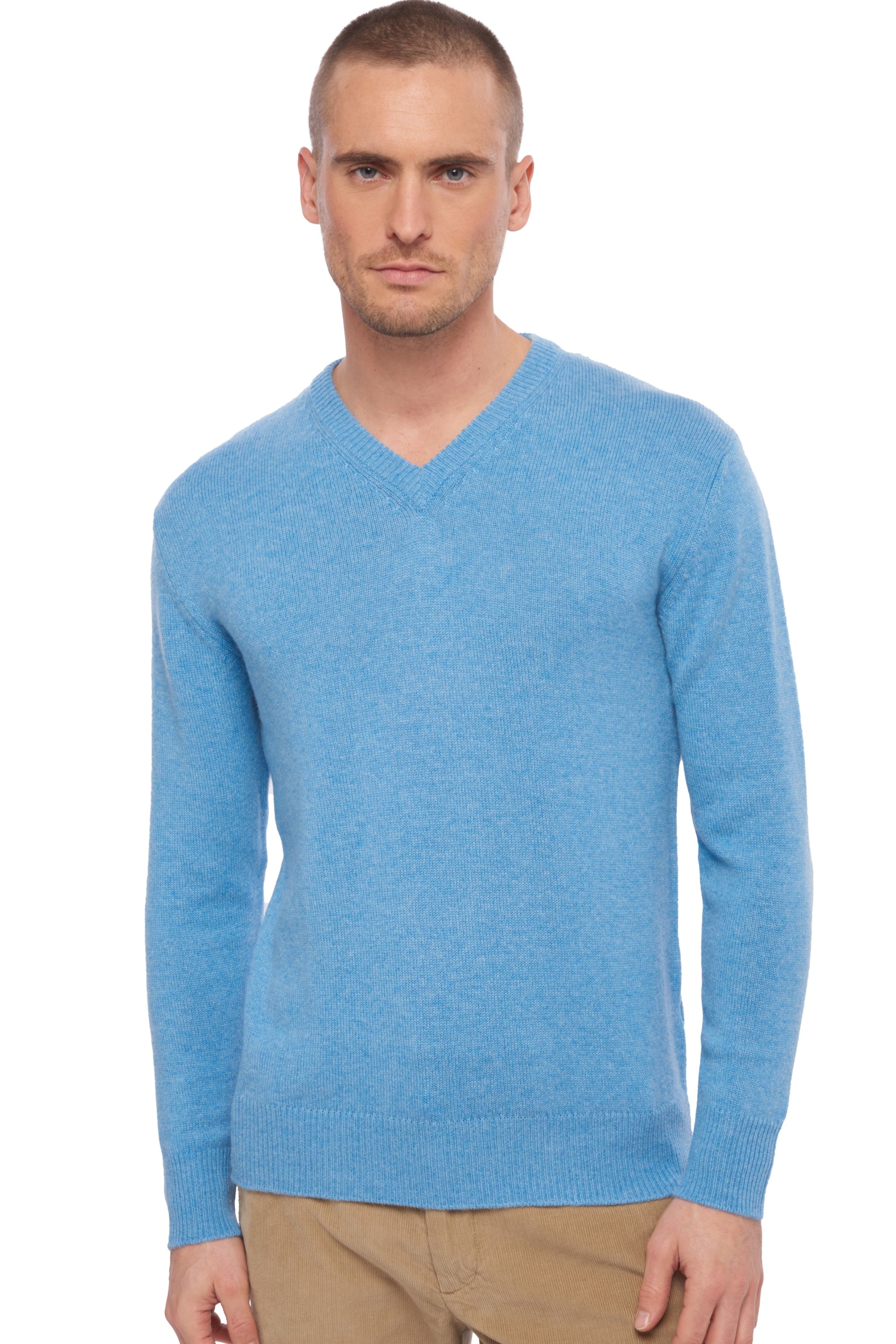 Hippolyte 4F men's cashmere jumper - heather azure blue - Mahogany