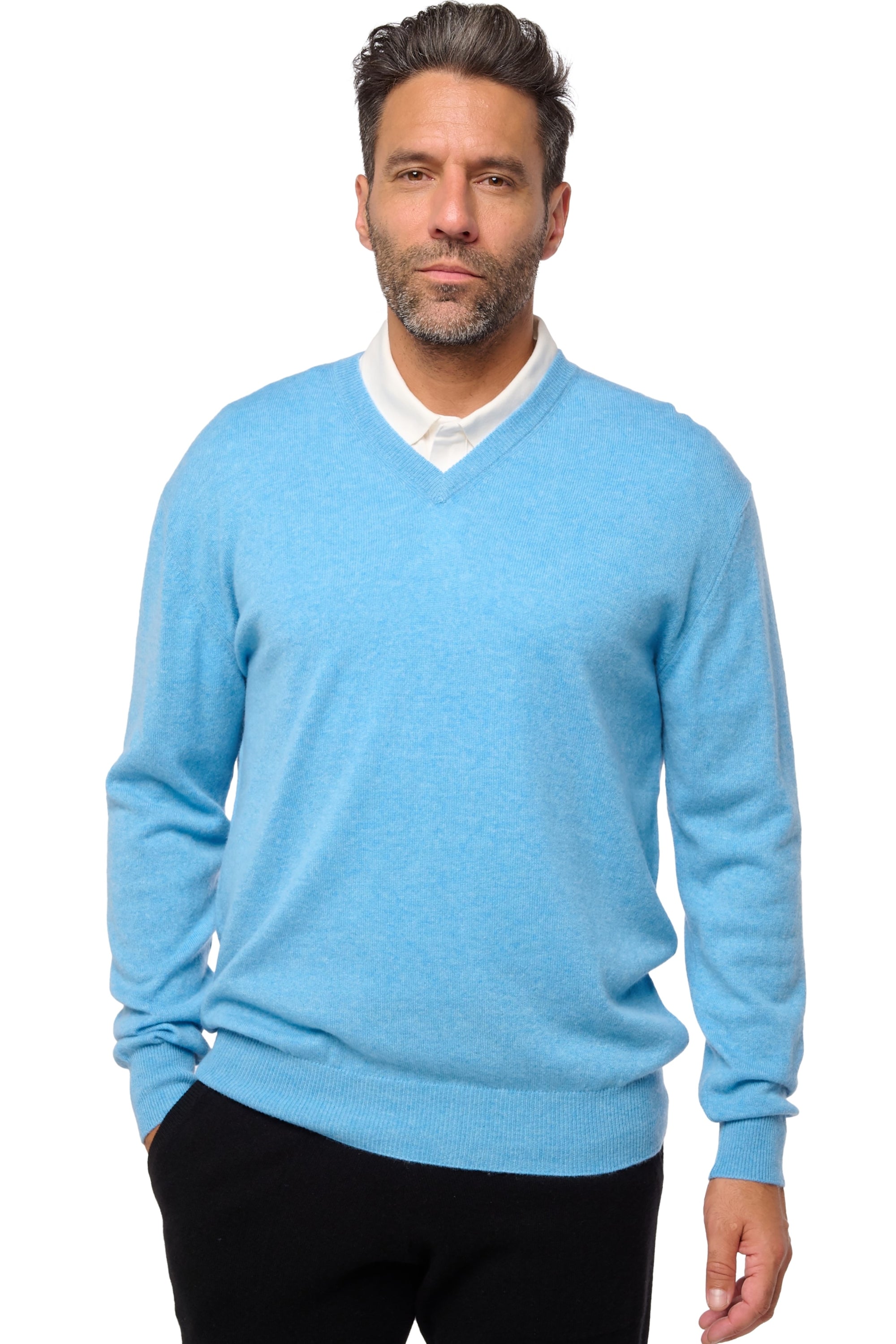 Hippolyte men's cashmere - azure blue marl - Mahogany
