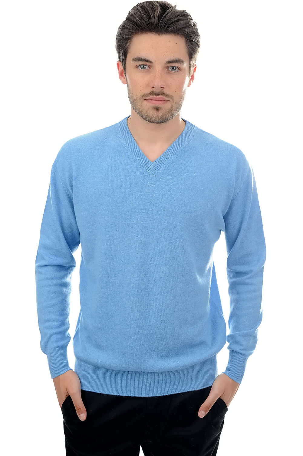 Gaspard men's cashmere - marl azure blue - Mahogany