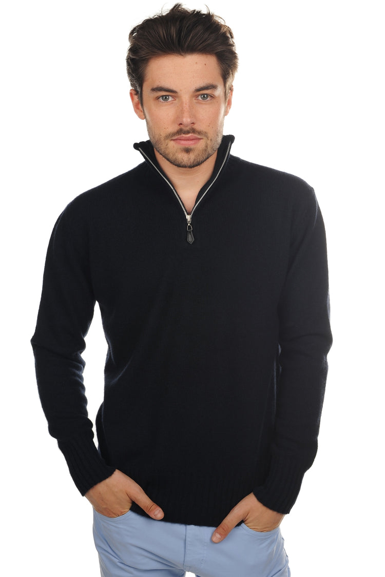 Yak wool jumper, 100% Yak, men, trucker collar, zip fastening, straight cut, long sleeves, regular / 2 and 4 ply, standard knit, Mahogany