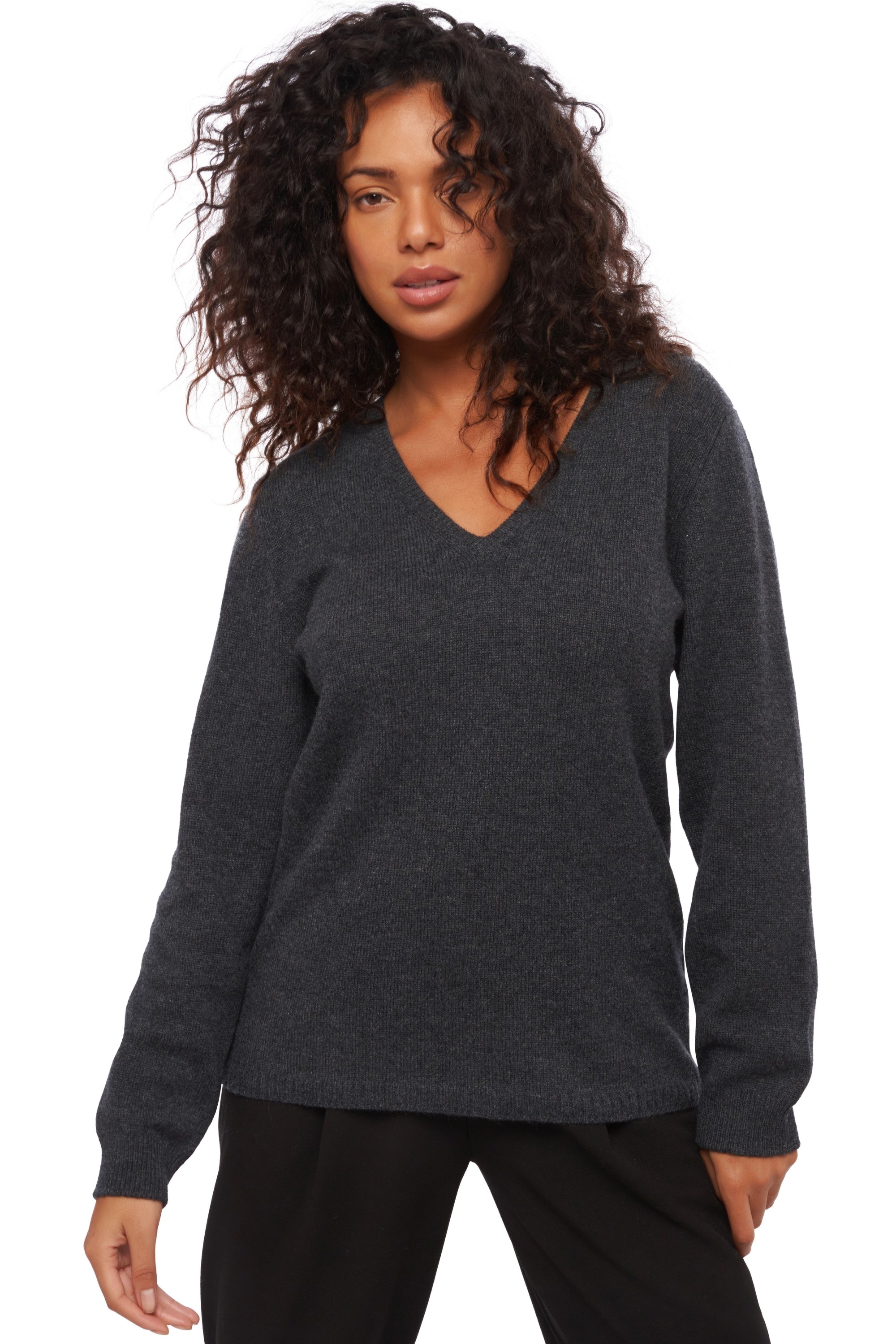 Erine 4F women's cashmere jumper - marl anthracite - Mahogany