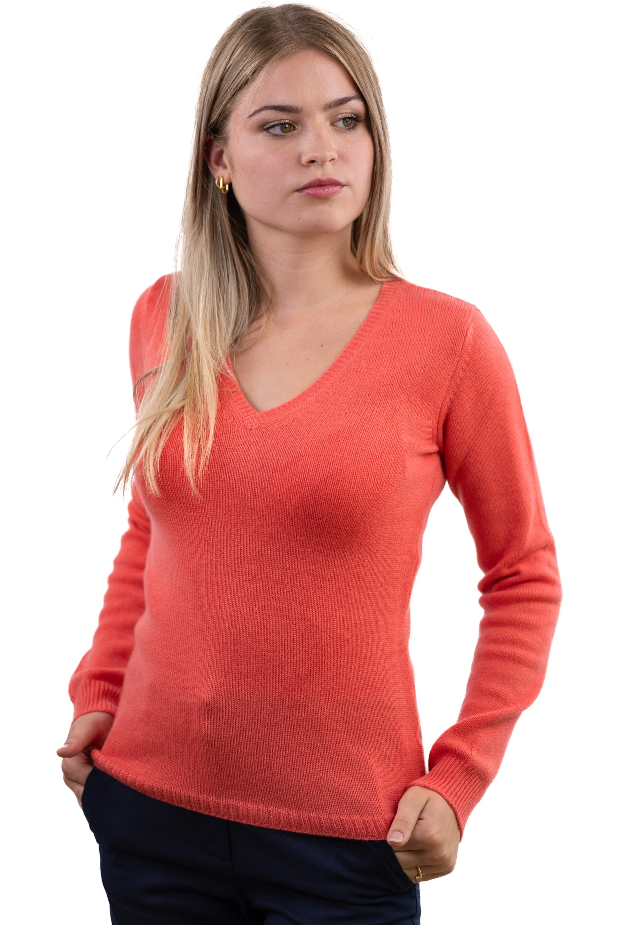 Erine 4F women's cashmere jumper - bright coral - Mahogany