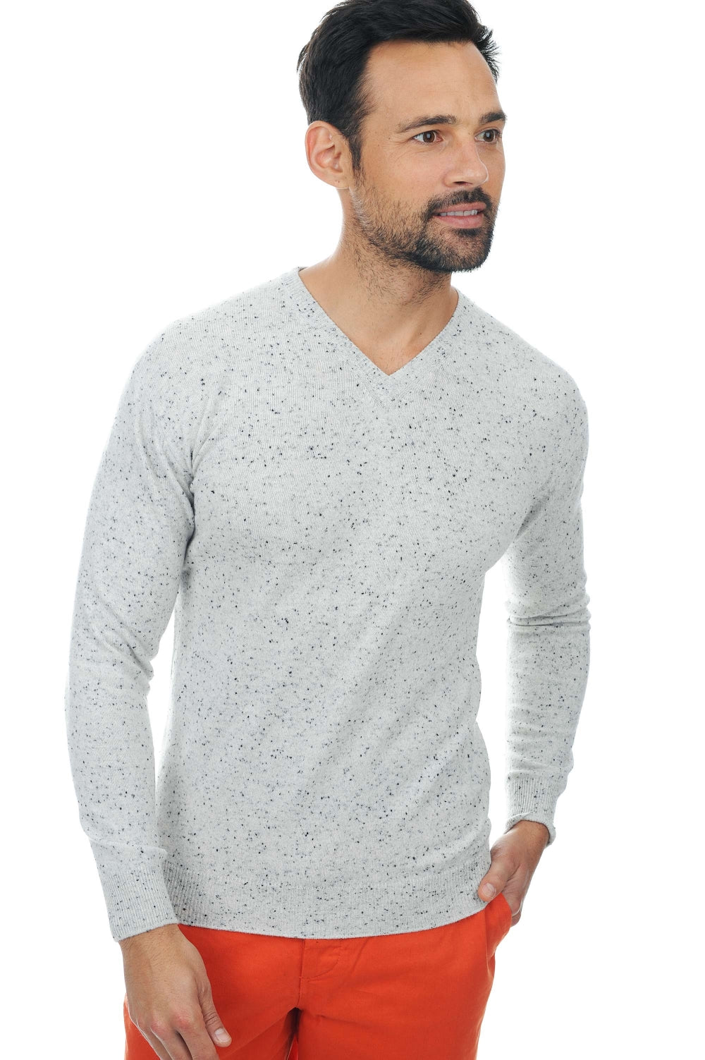 Maddox men's cashmere jumper - flecked flannel - Mahogany