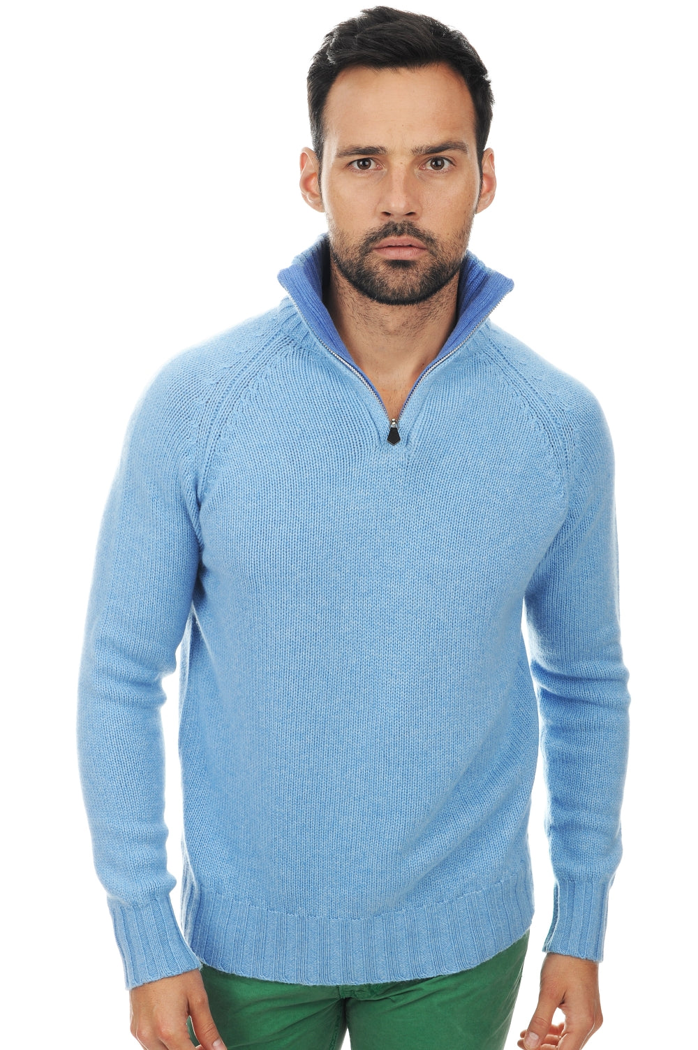 Olivier men's cashmere jumper - marl azure blue / marl blue - Mahogany